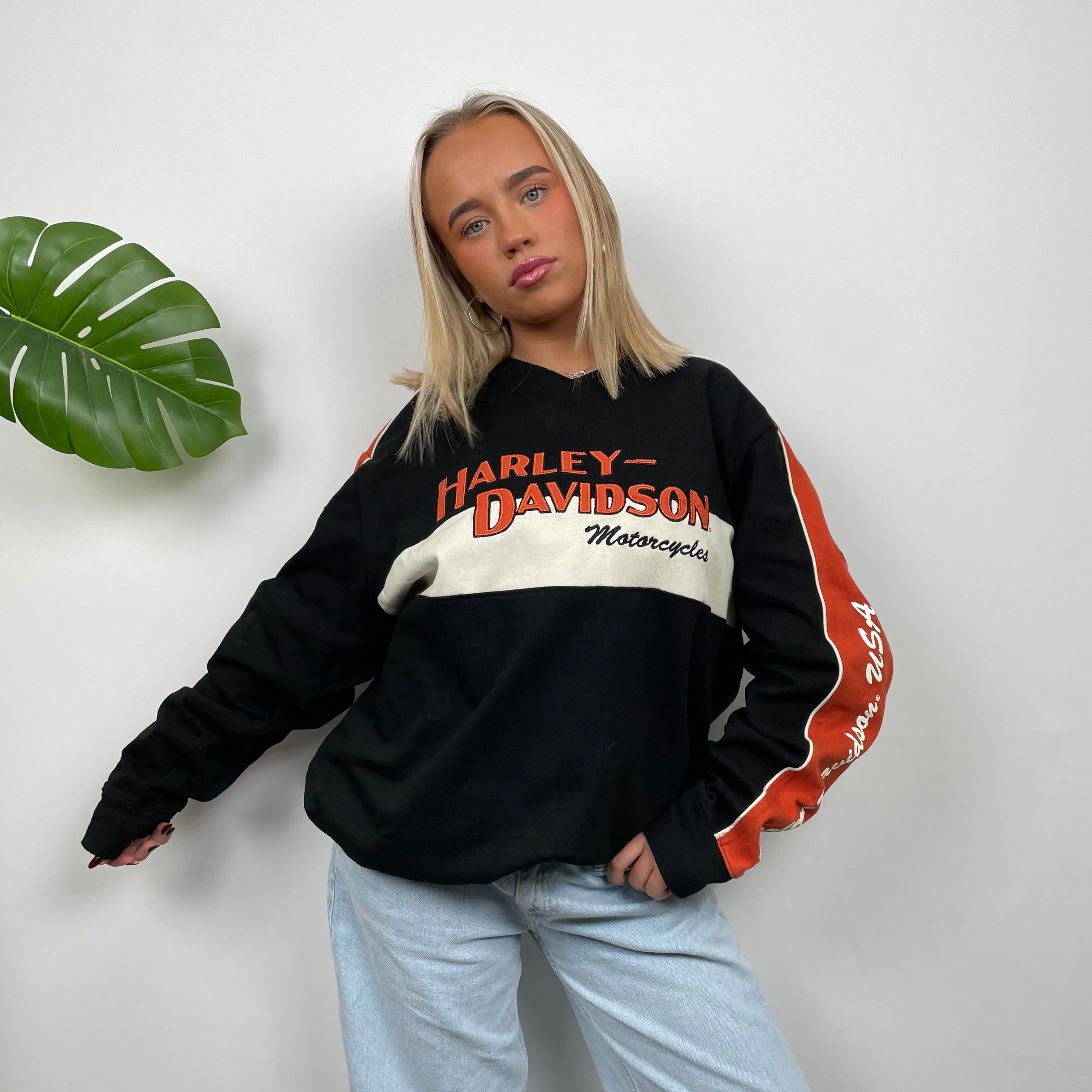 Harley Davidson RARE Black Embroidered Spell Out Sweatshirt(XL) - Image 4