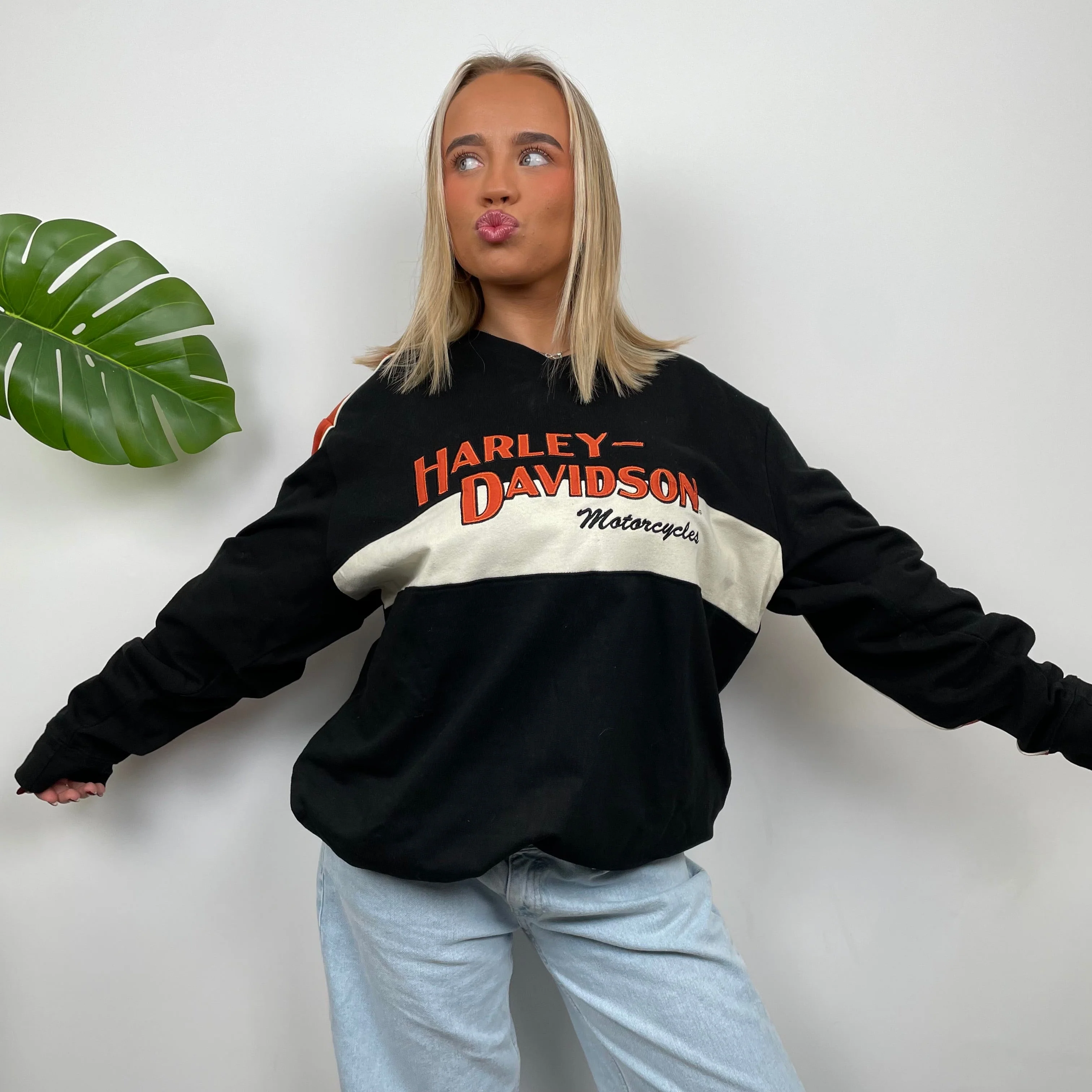 Harley Davidson RARE Black Embroidered Spell Out Sweatshirt(XL) - Image 5