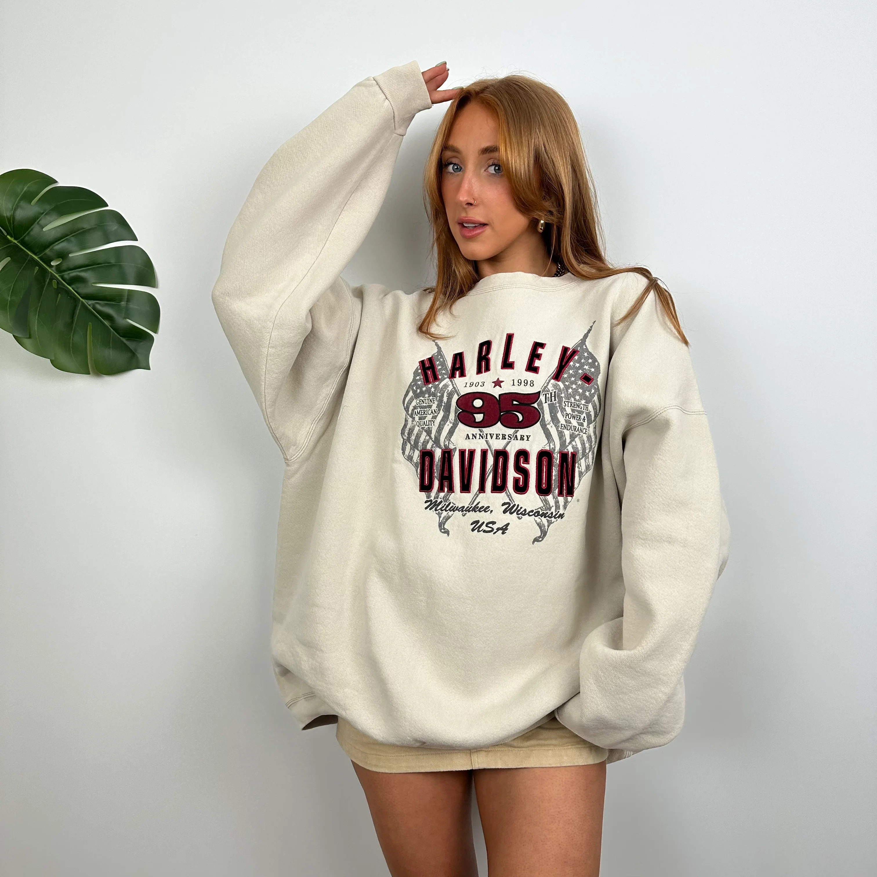 Harley Davidson RARE Cream Spell Out Sweatshirt (L) - Image 2