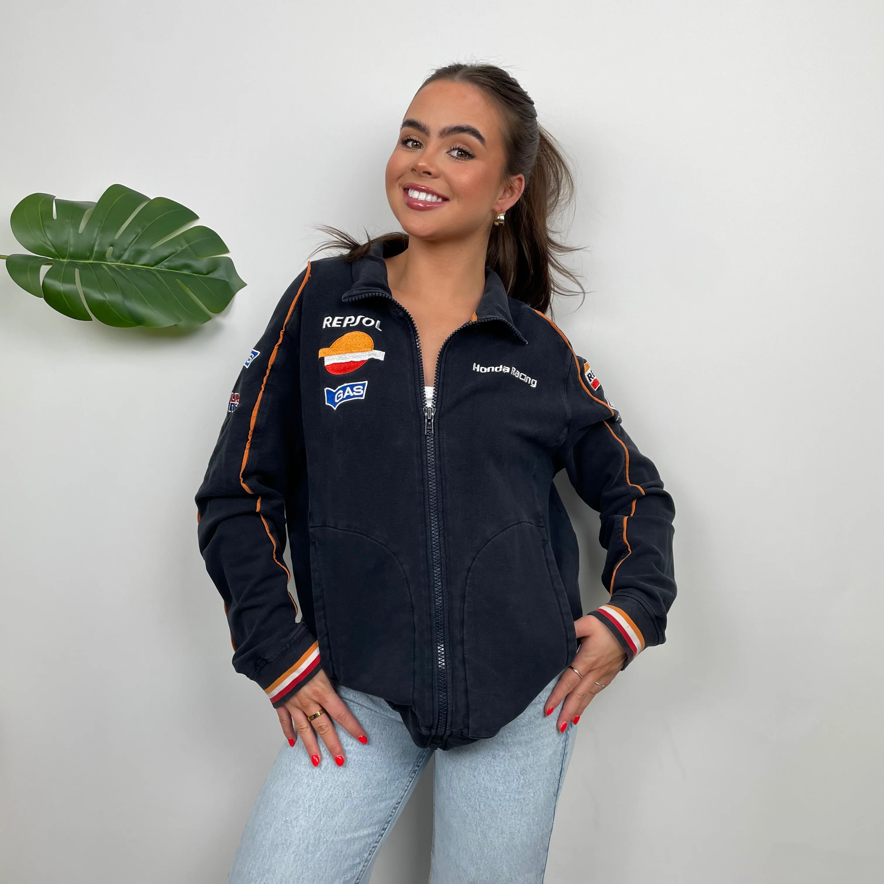Honda Racing Blue Embroidered Spell Out Zip Up Jacket (M) - Image 3