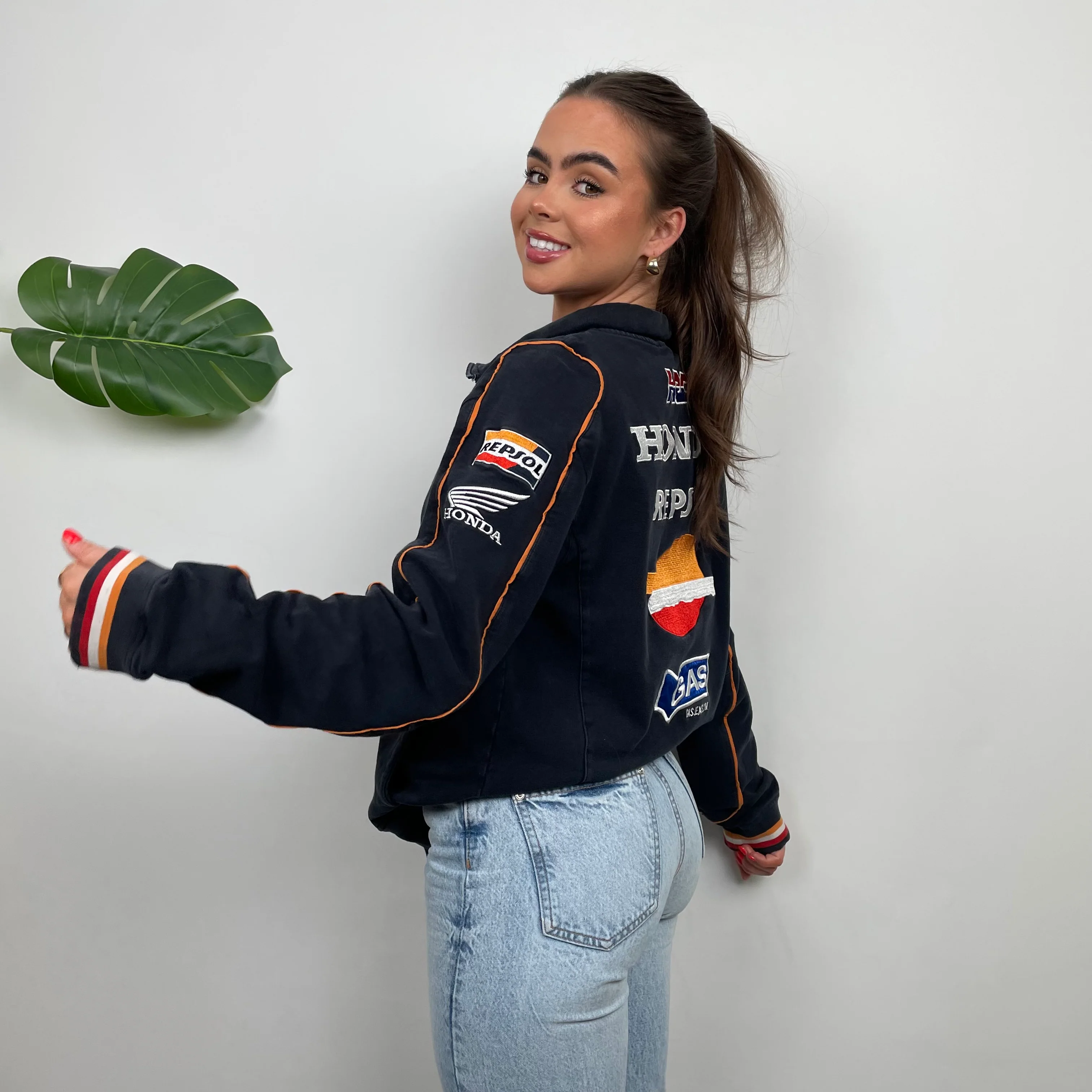 Honda Racing Blue Embroidered Spell Out Zip Up Jacket (M) - Image 6