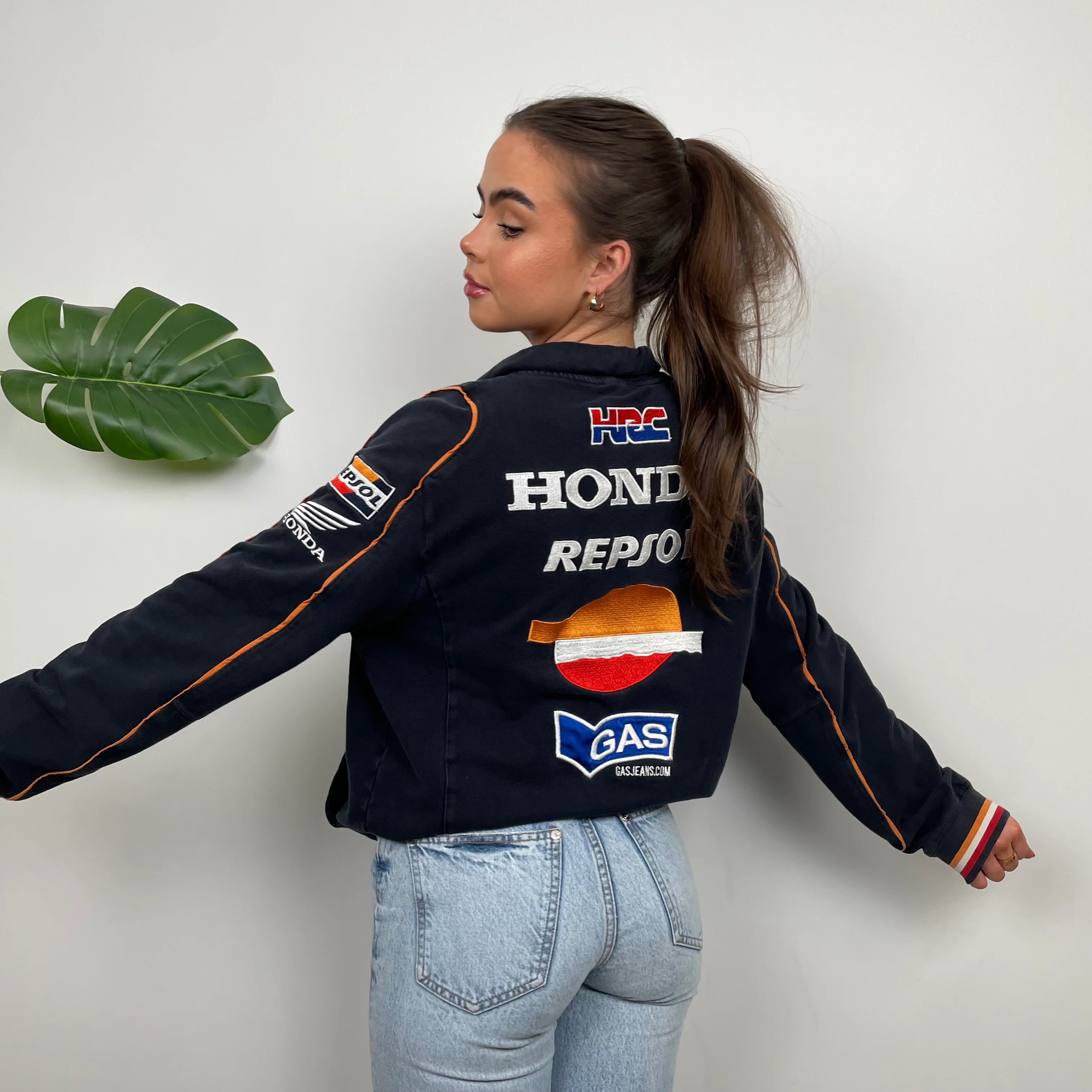 Honda Racing Blue Embroidered Spell Out Zip Up Jacket (M) - Image 8