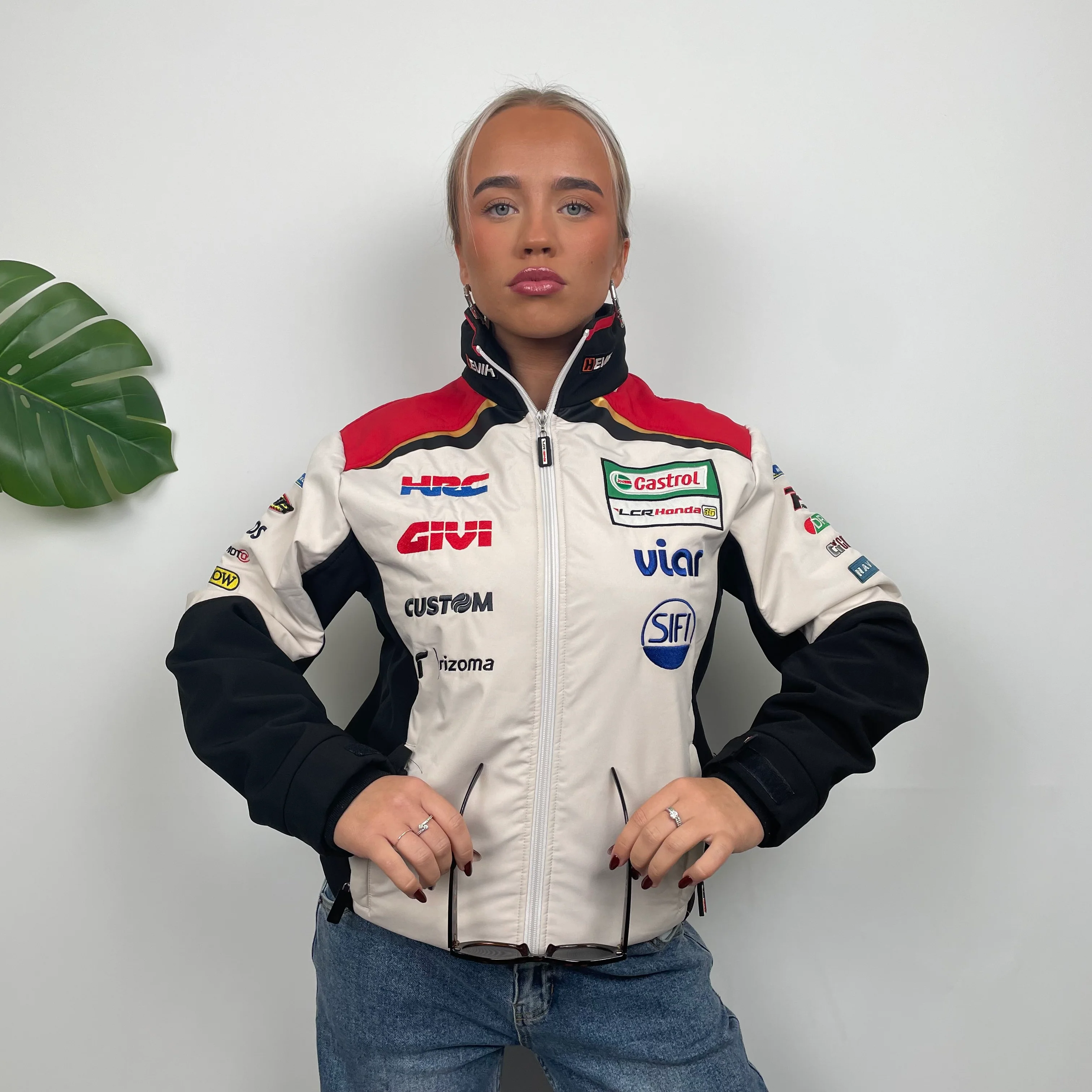 Honda Racing White Spell Out Zip Up Sweatshirt Jacket (M) - Image 3