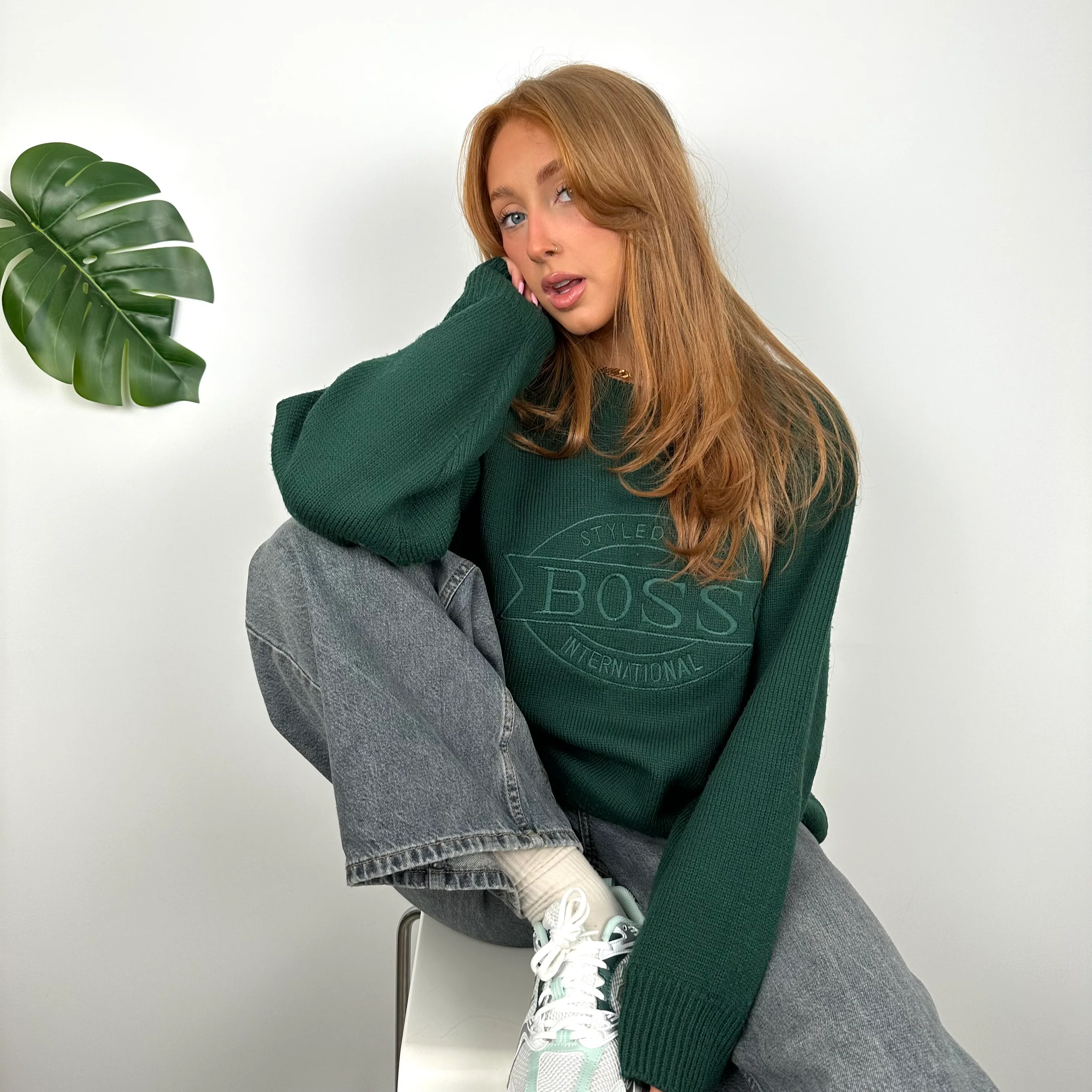 Hugo Boss Green Embroidered Spell Out Knitted Sweater (L) - Image 3