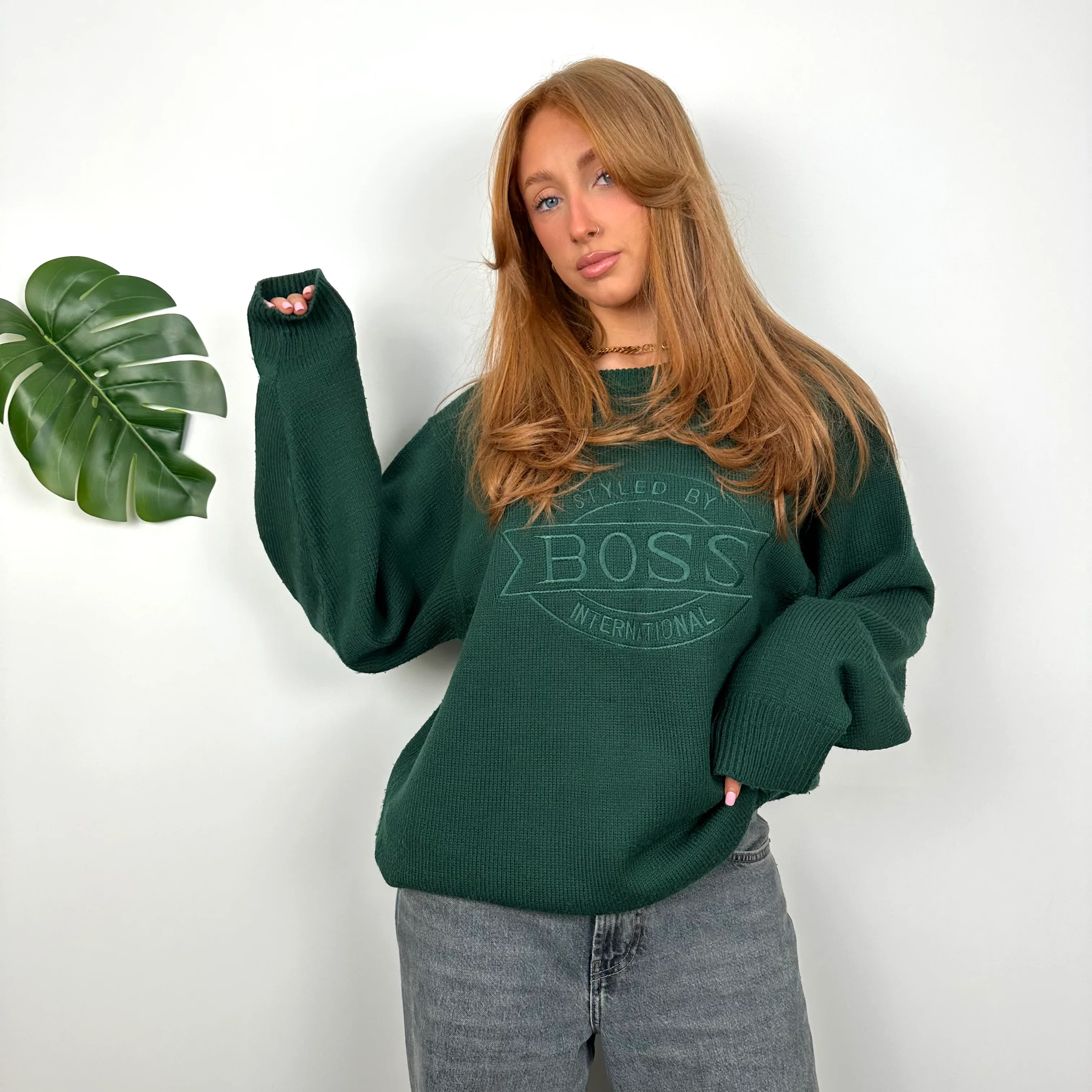 Hugo Boss Green Embroidered Spell Out Knitted Sweater (L) - Image 4