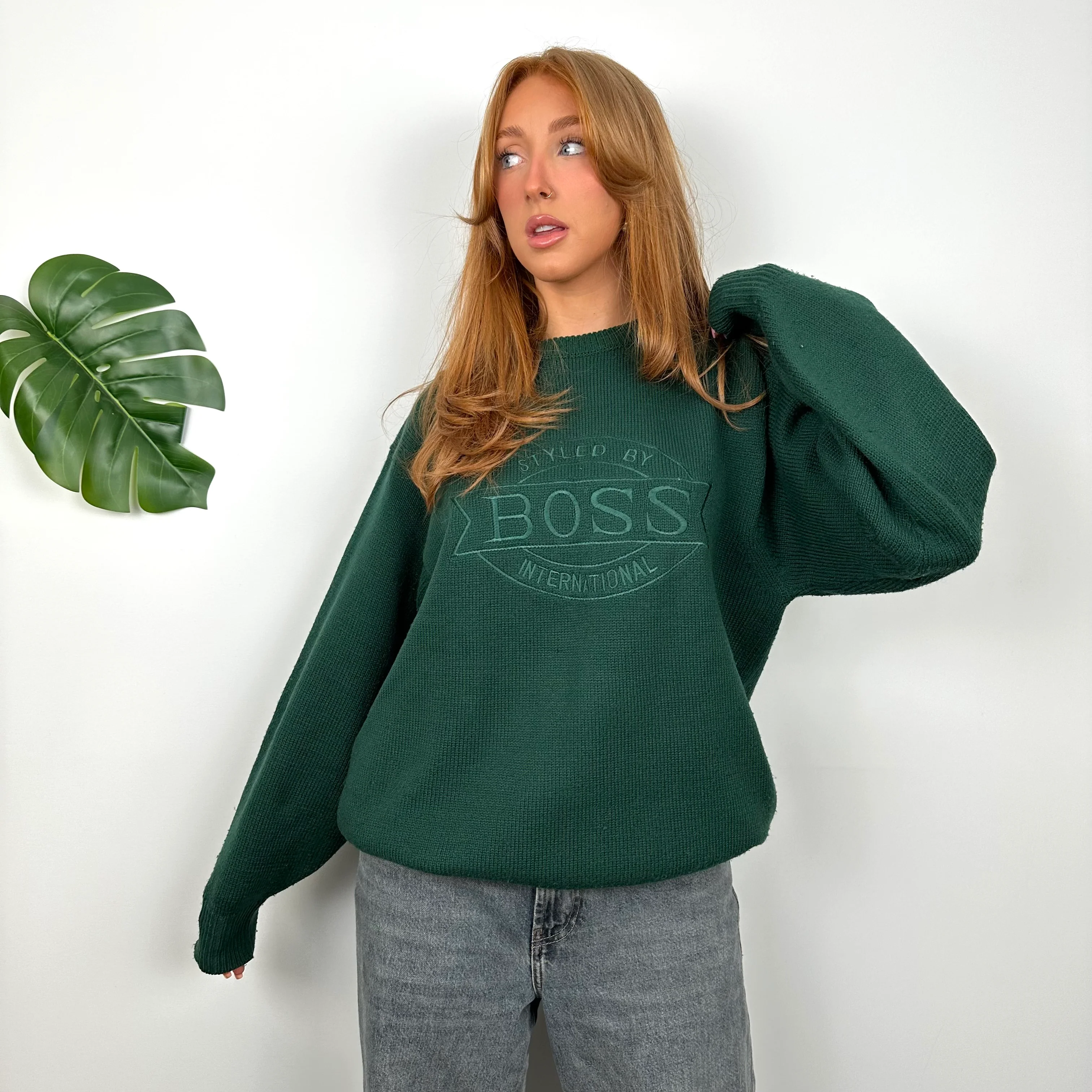 Hugo Boss Green Embroidered Spell Out Knitted Sweater (L) - Image 5