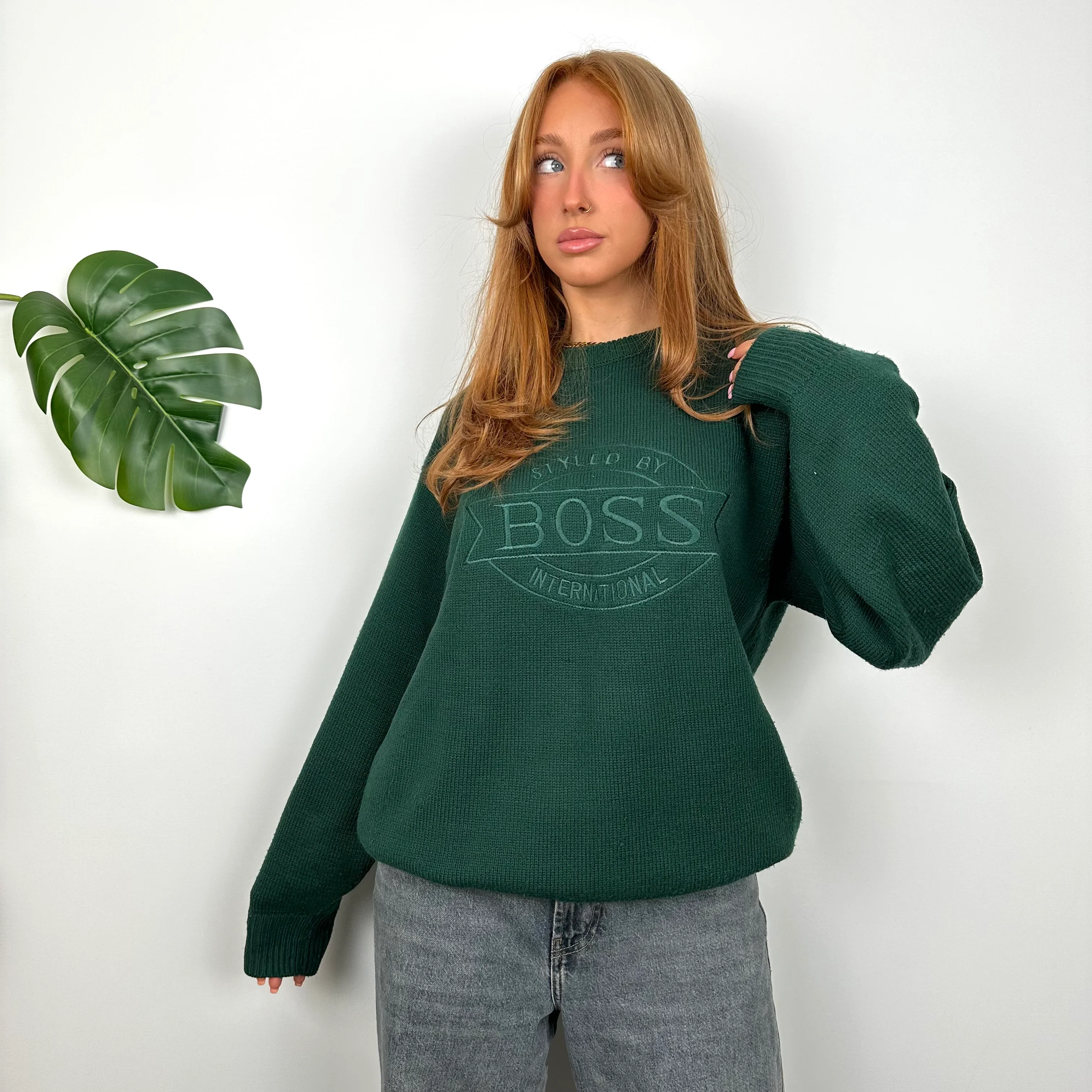 Hugo Boss Green Embroidered Spell Out Knitted Sweater (L) - Image 6