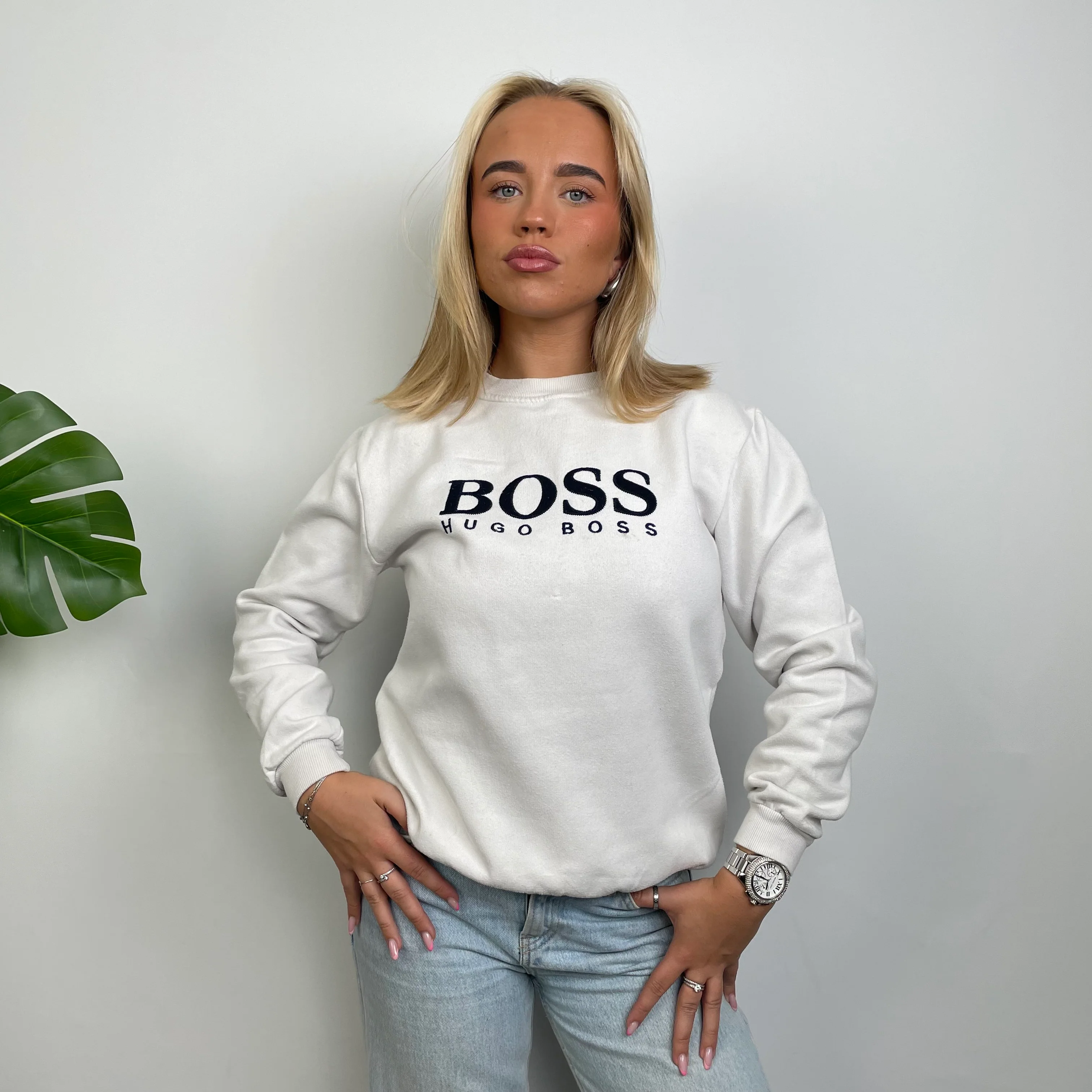 Hugo Boss White Embroidered Spell Out Sweatshirt (S)