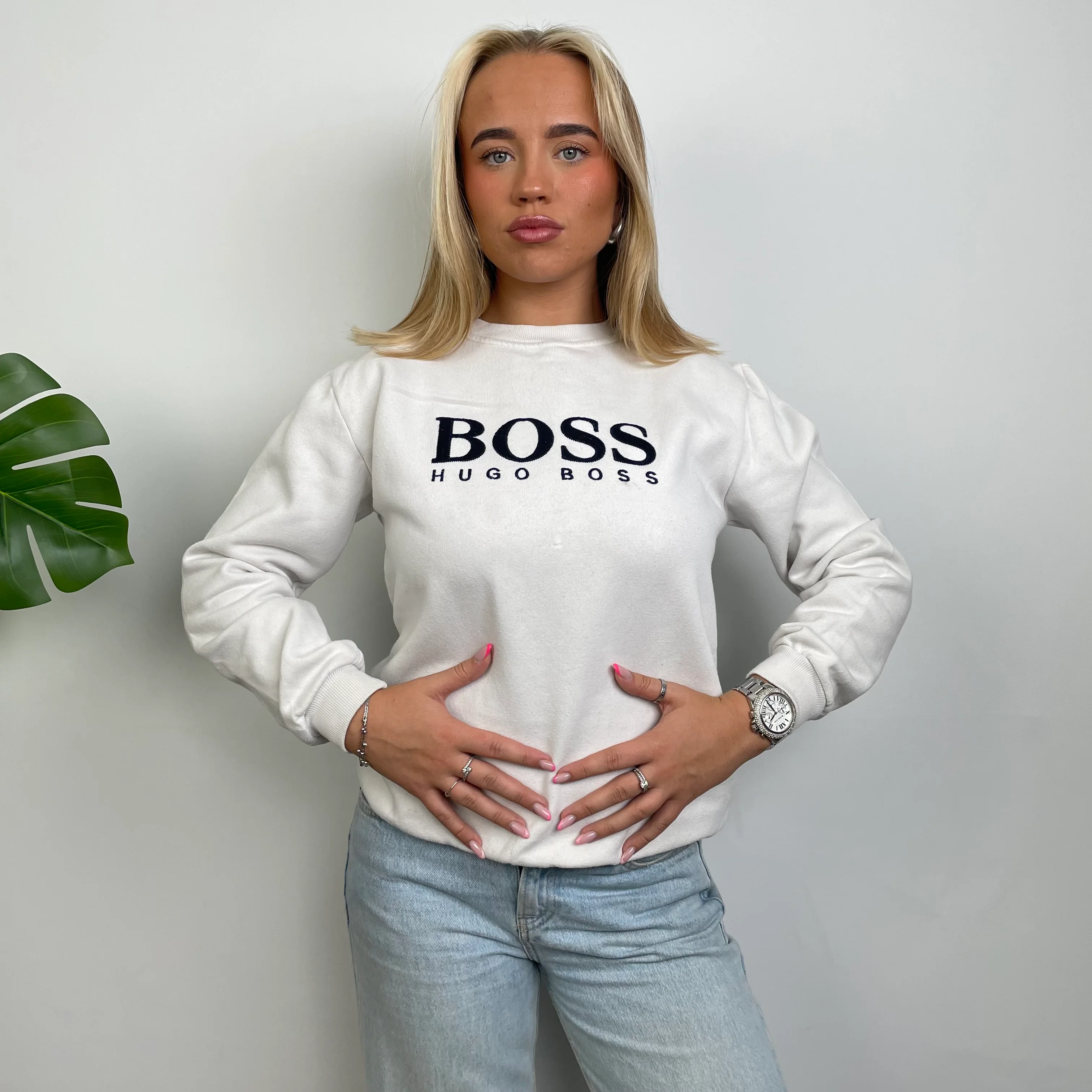 Hugo Boss White Embroidered Spell Out Sweatshirt (S) - Image 6