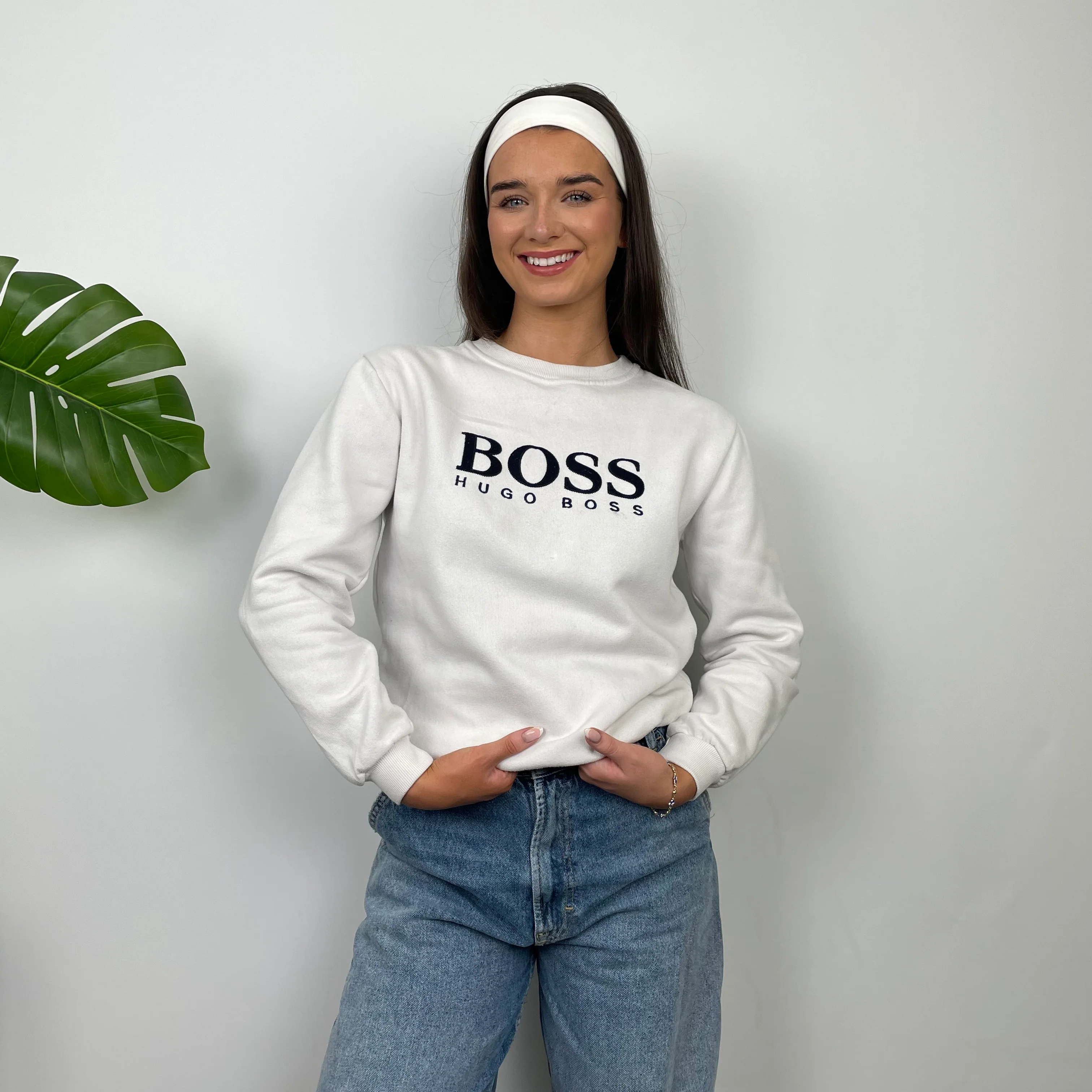 Hugo Boss White Embroidered Spell Out Sweatshirt (S) - Image 4