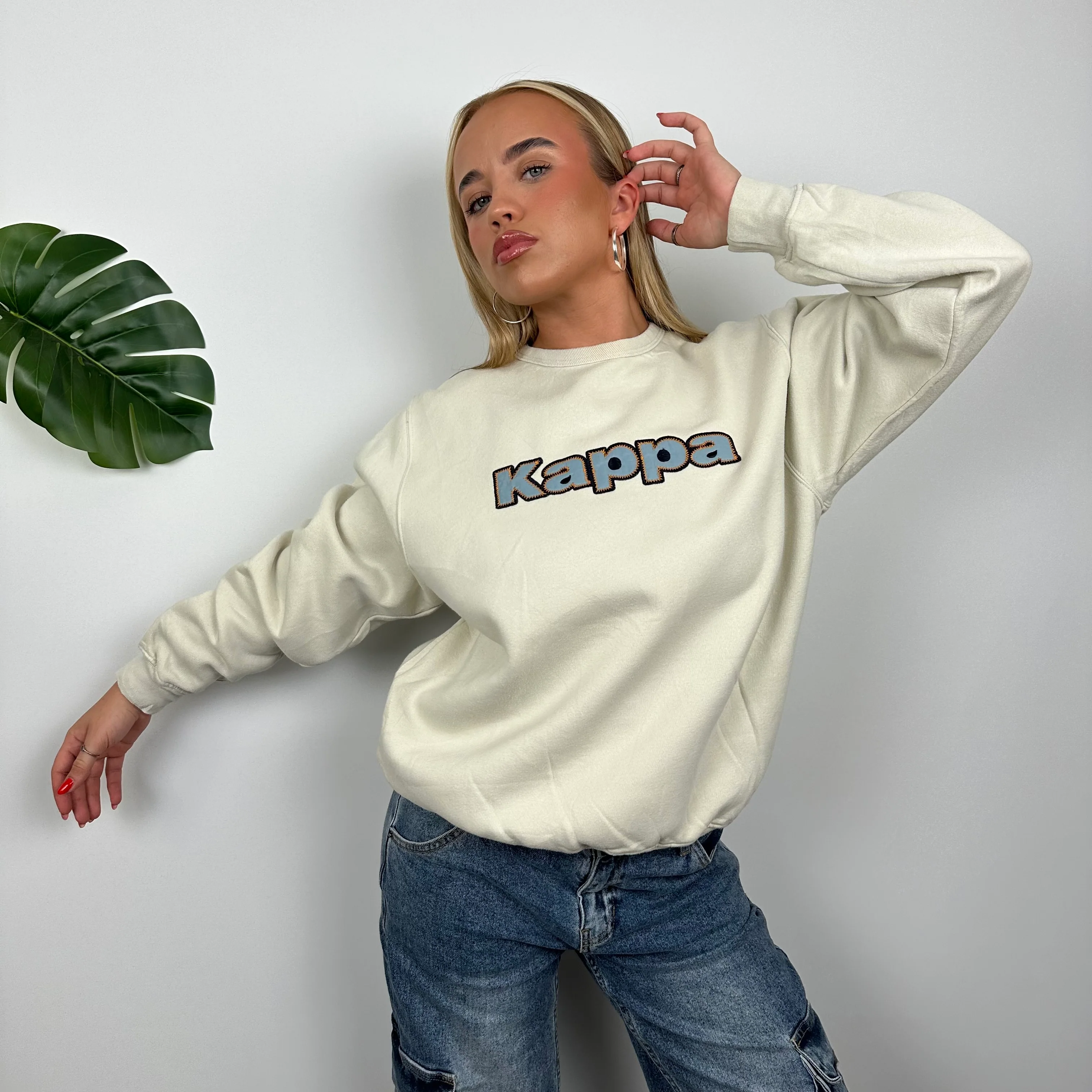 Kappa Beige Embroidered Spell Out Sweatshirt (S) - Image 2