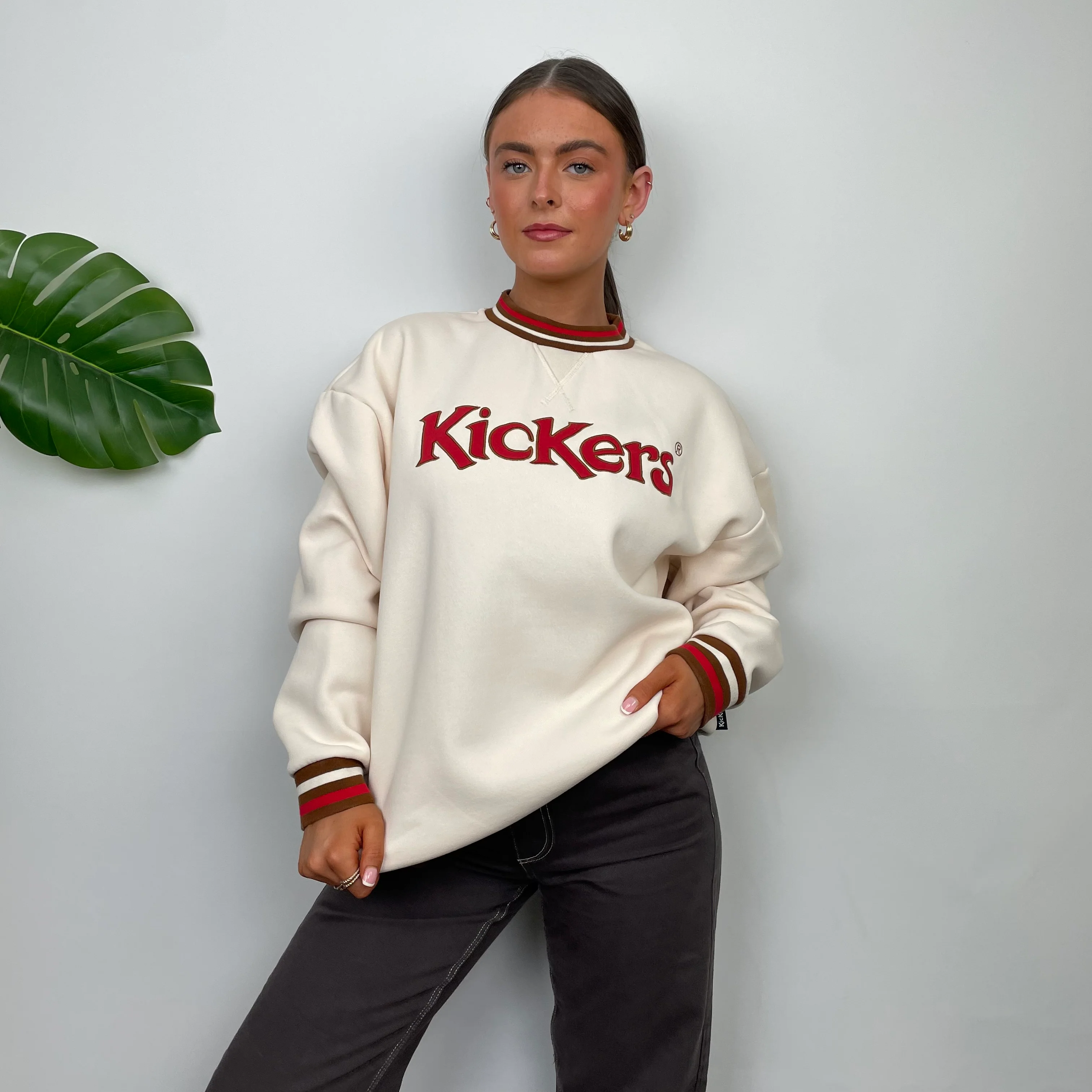 Kickers RARE Cream Embroidered Spell Out Sweatshirt (M) - Image 5