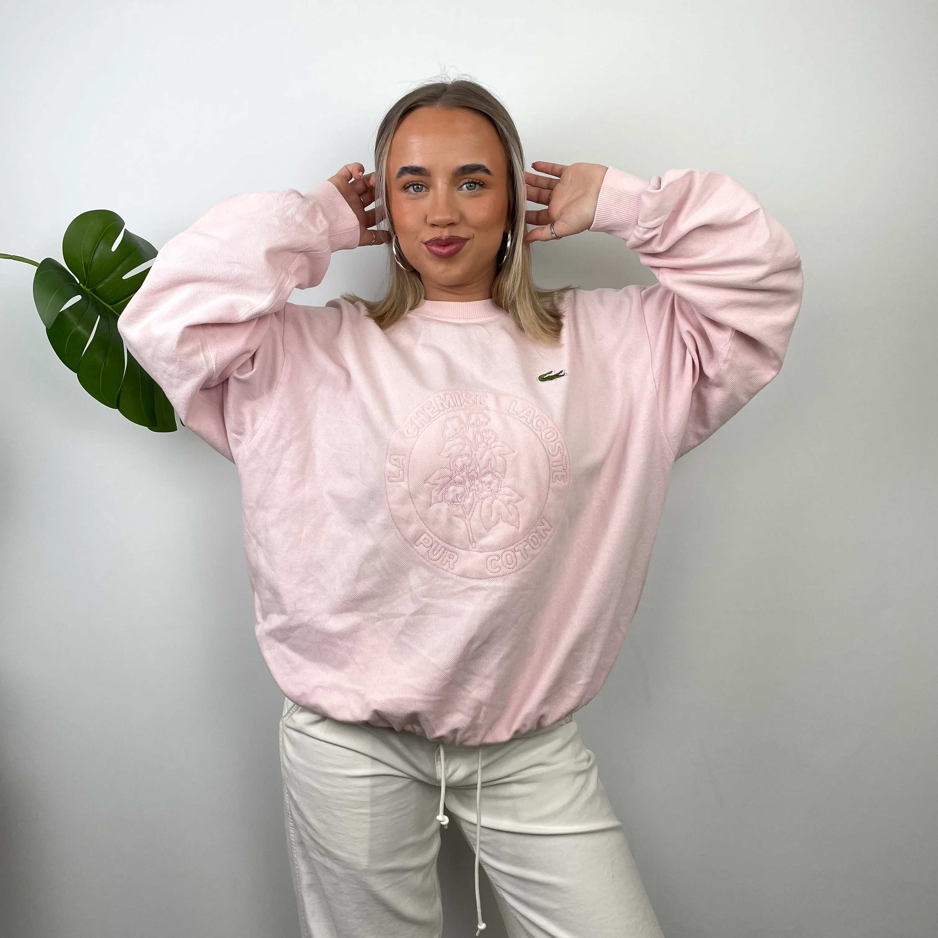 Lacoste Baby Pink Embroidered Spell Out Sweatshirt (L) - Image 4