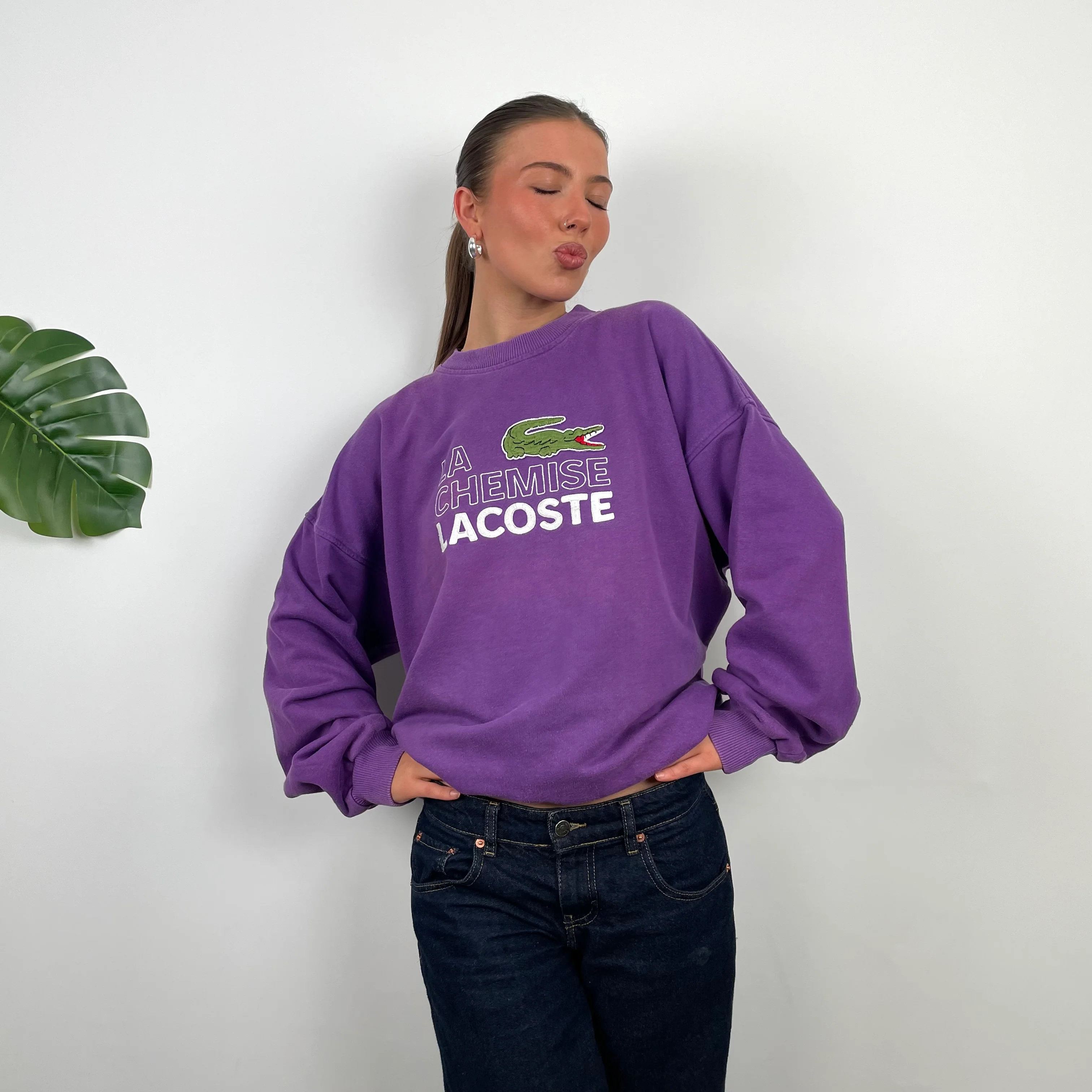 Lacoste Purple Embroidered Spell Out Sweatshirt (M) - Image 3