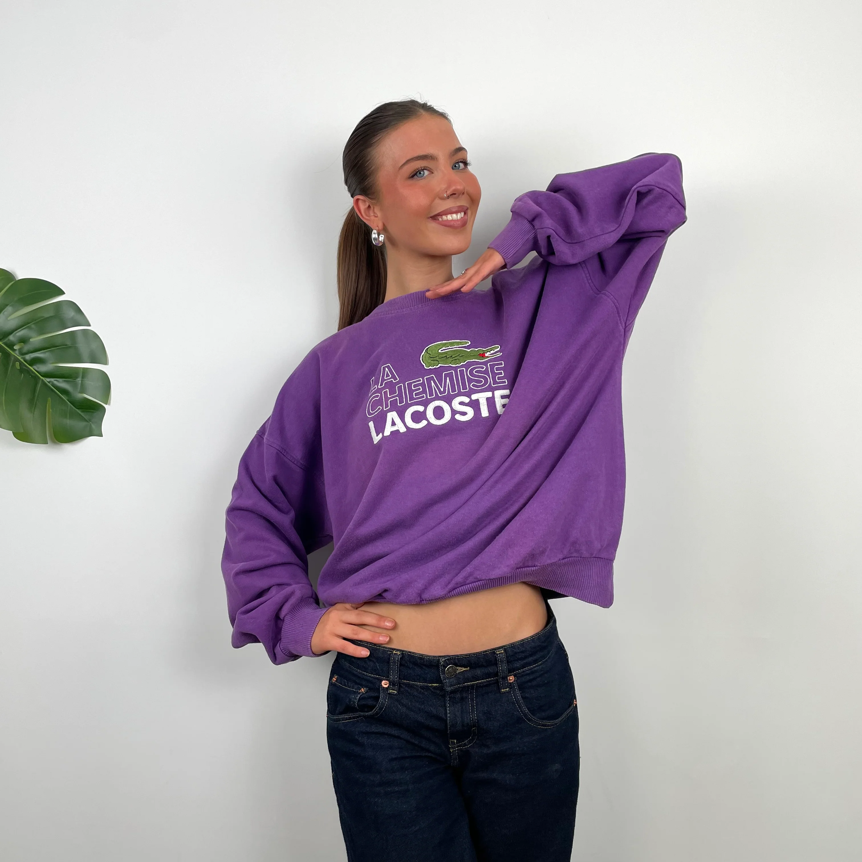 Lacoste Purple Embroidered Spell Out Sweatshirt (M) - Image 4