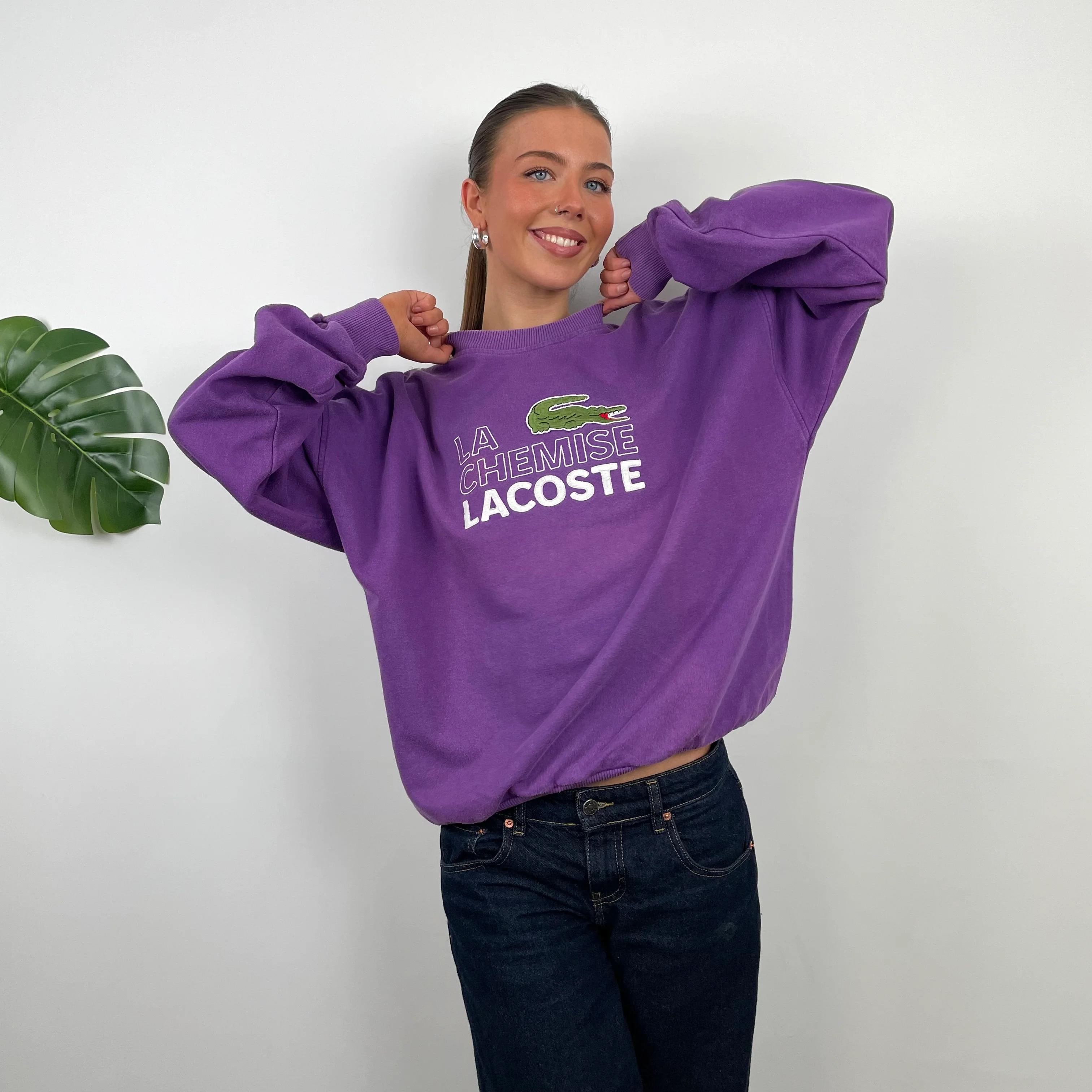 Lacoste Purple Embroidered Spell Out Sweatshirt (M) - Image 6