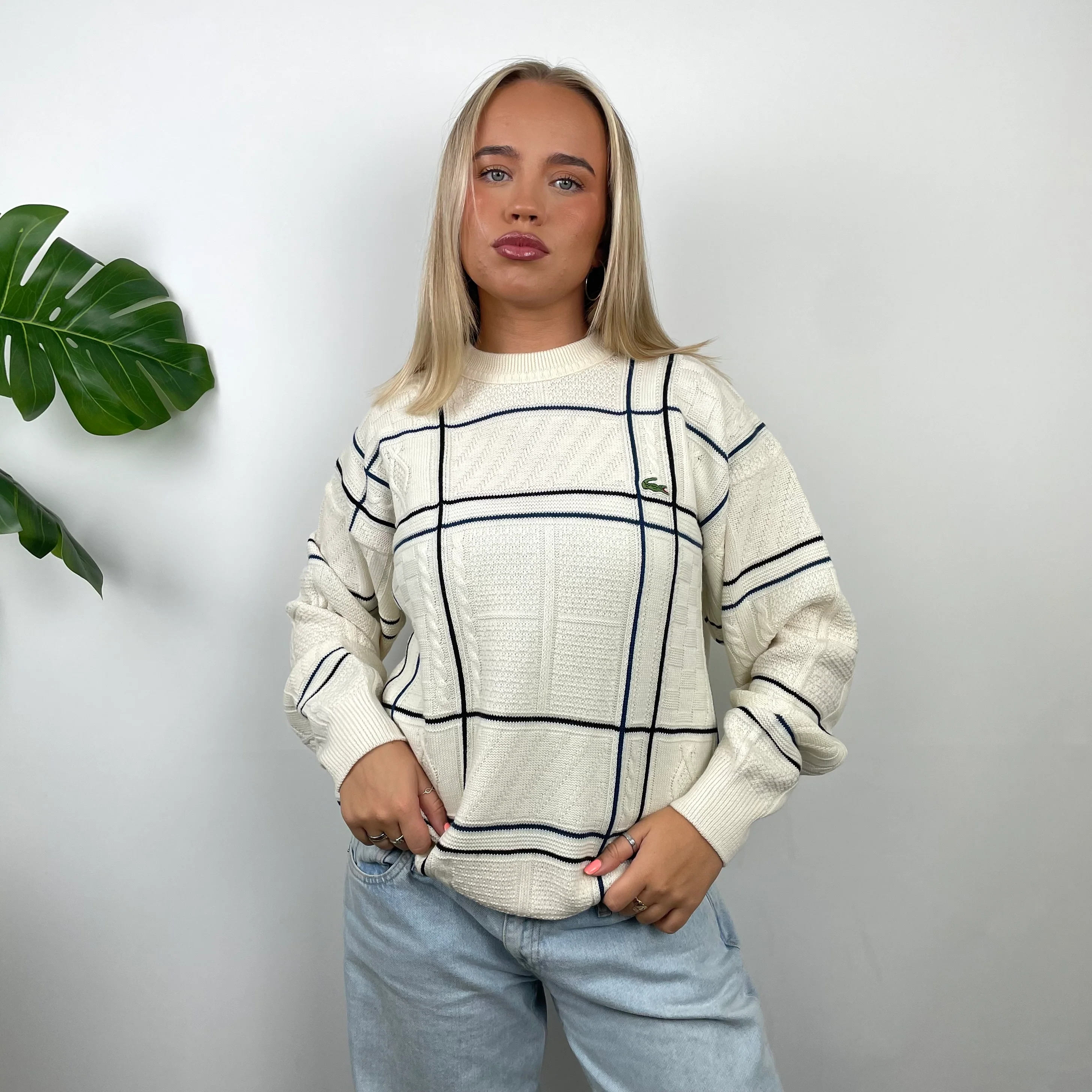 Lacoste RARE Cream Embroidered Logo Knitted Sweater (S)