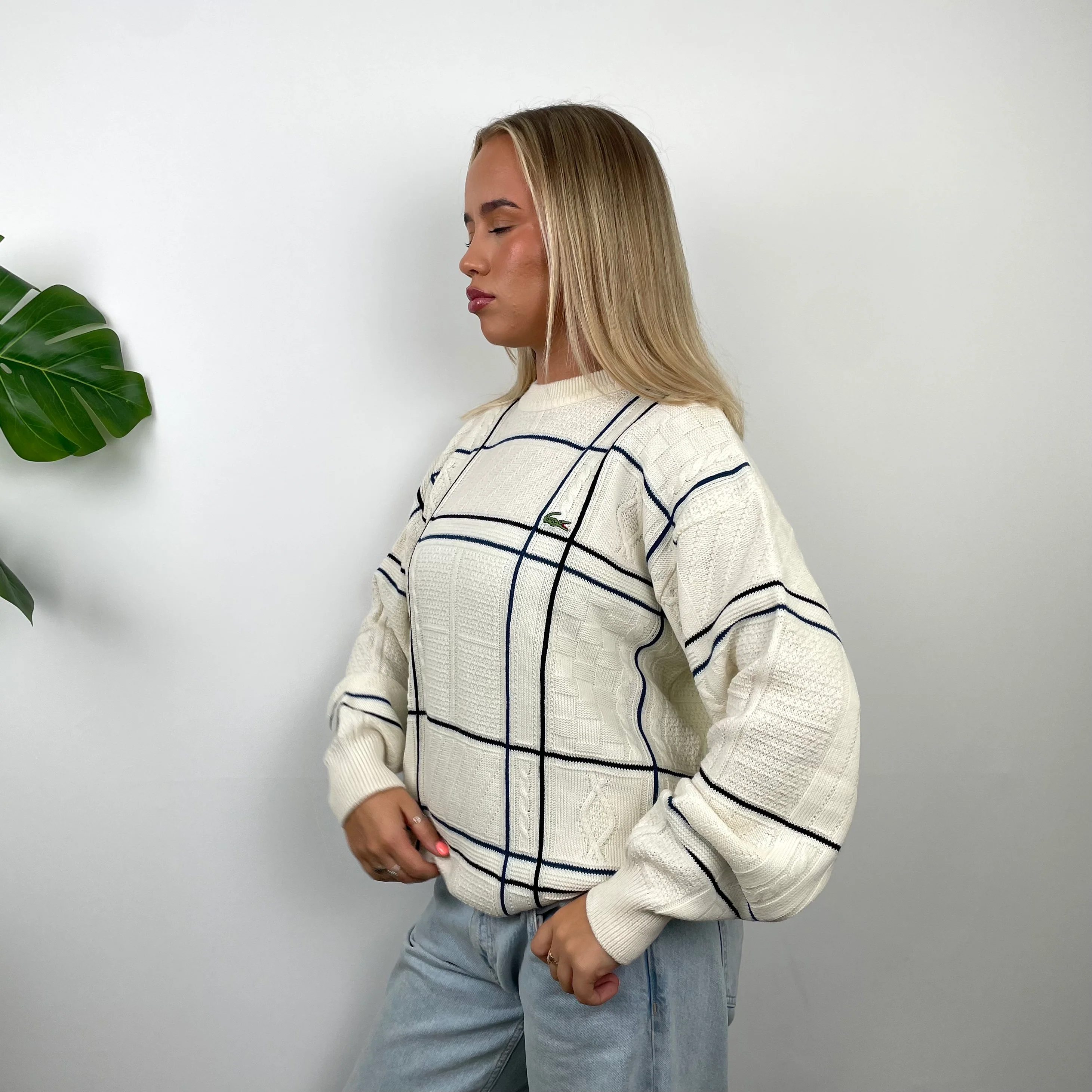 Lacoste RARE Cream Embroidered Logo Knitted Sweater (S) - Image 2