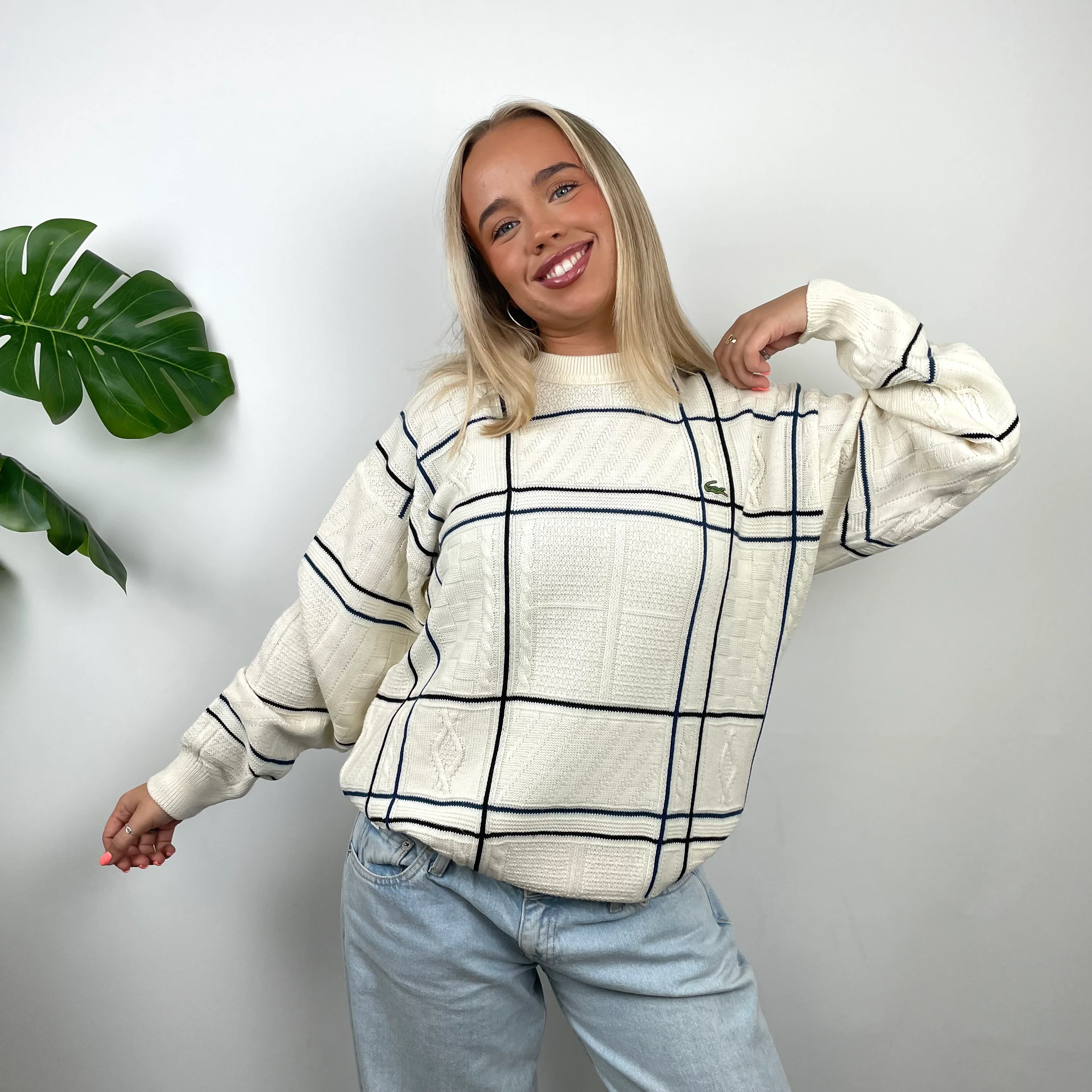 Lacoste RARE Cream Embroidered Logo Knitted Sweater (S) - Image 3