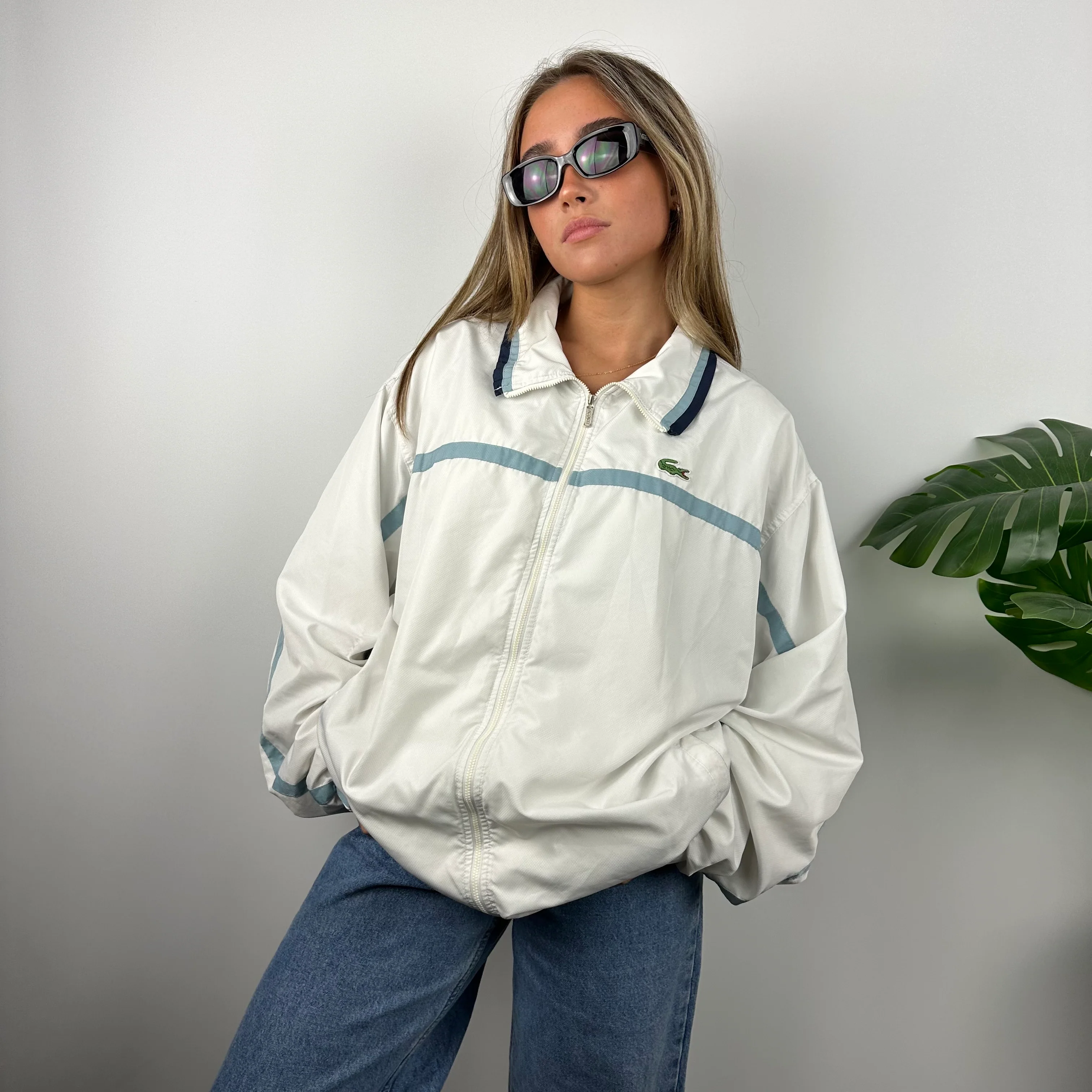 Lacoste White Embroidered Logo Windbreaker Jacket (XXL)
