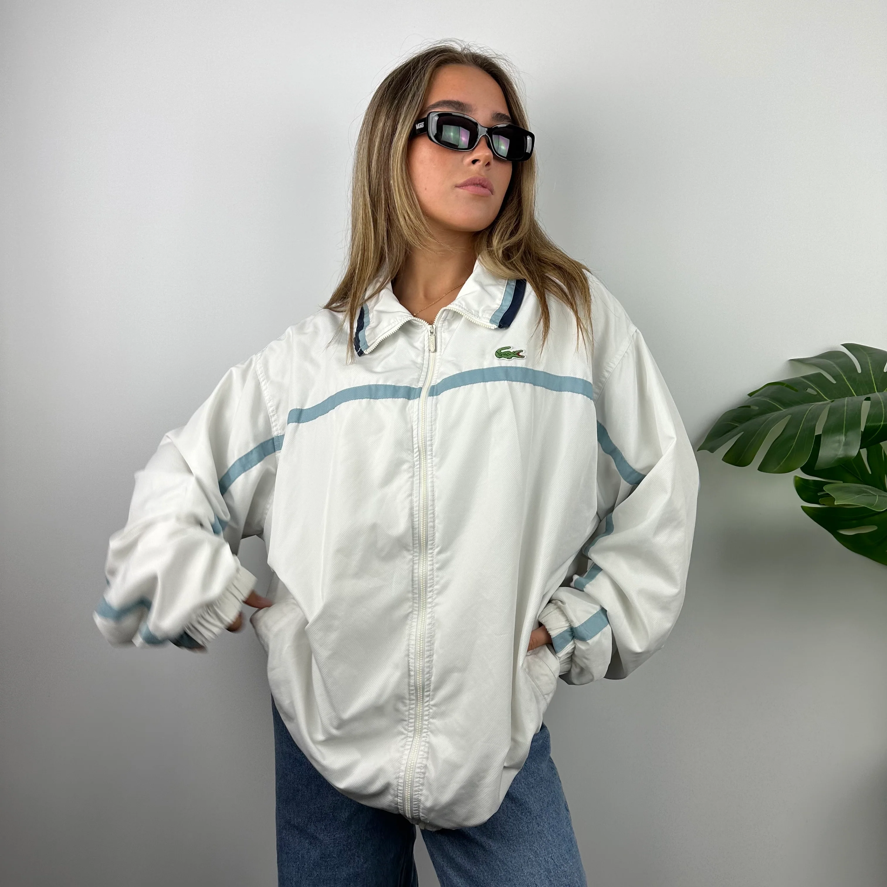 Lacoste White Embroidered Logo Windbreaker Jacket (XXL) - Image 6