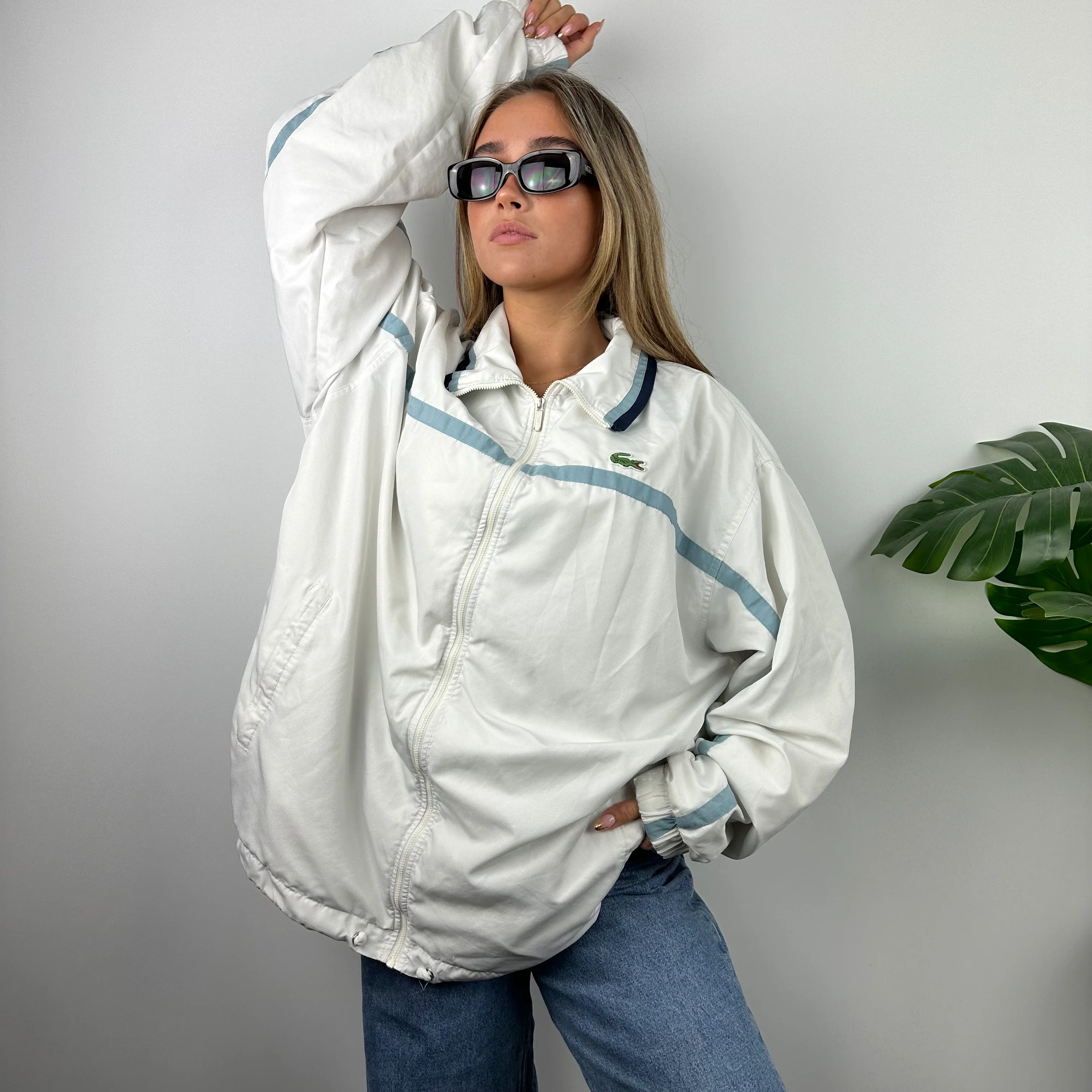Lacoste White Embroidered Logo Windbreaker Jacket (XXL) - Image 7