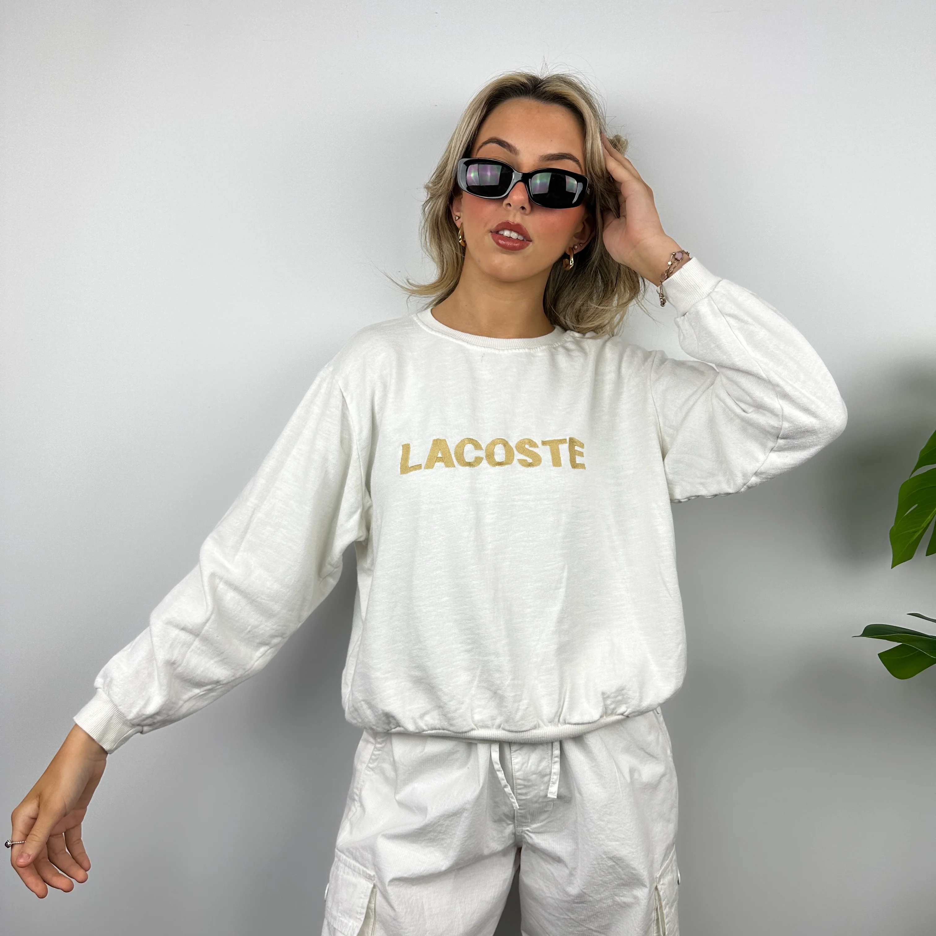 Lacoste White Embroidered Spell Out Sweatshirt (XS)