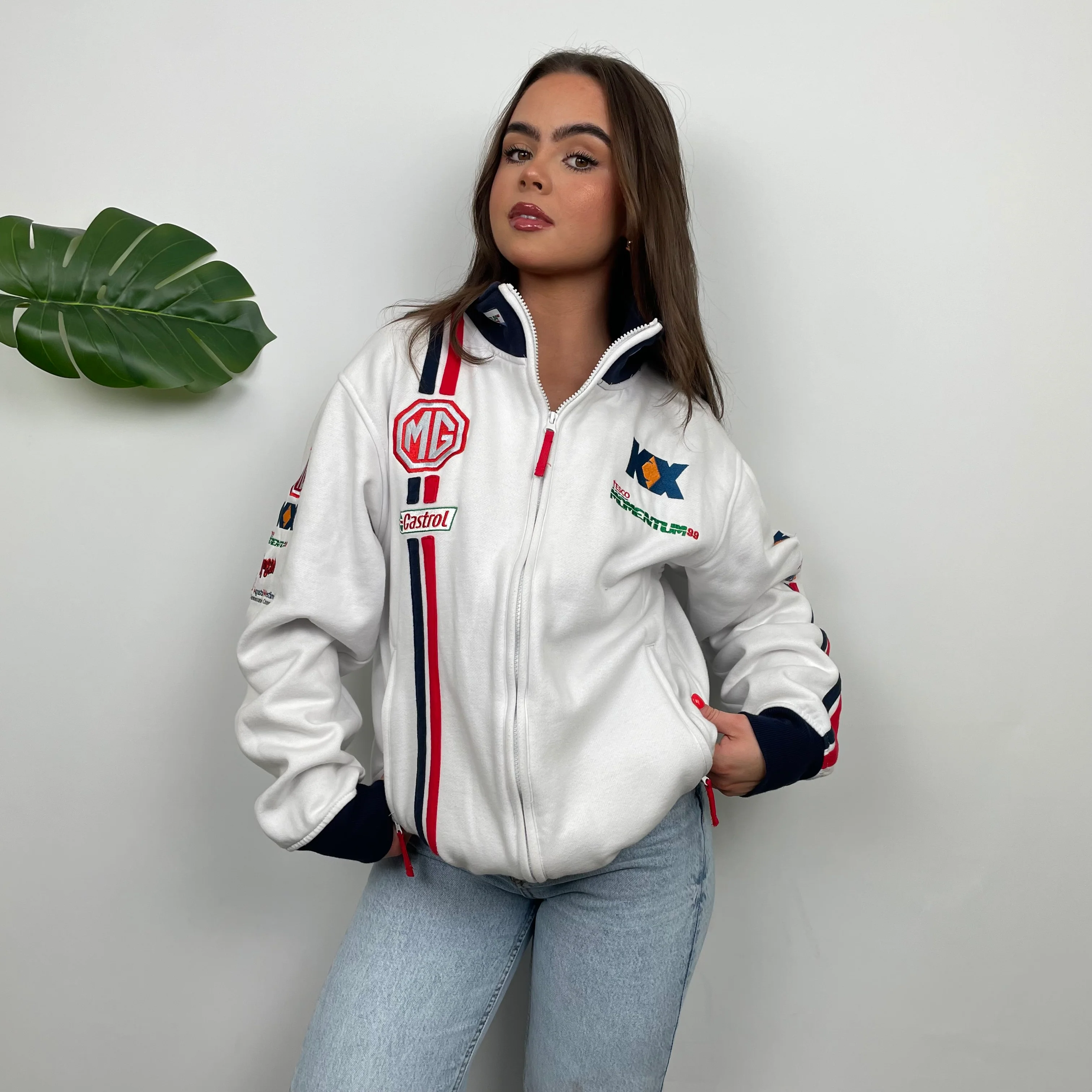 MG Racing White Embroidered Spell Out Zip Up Jacket (L) - Image 3