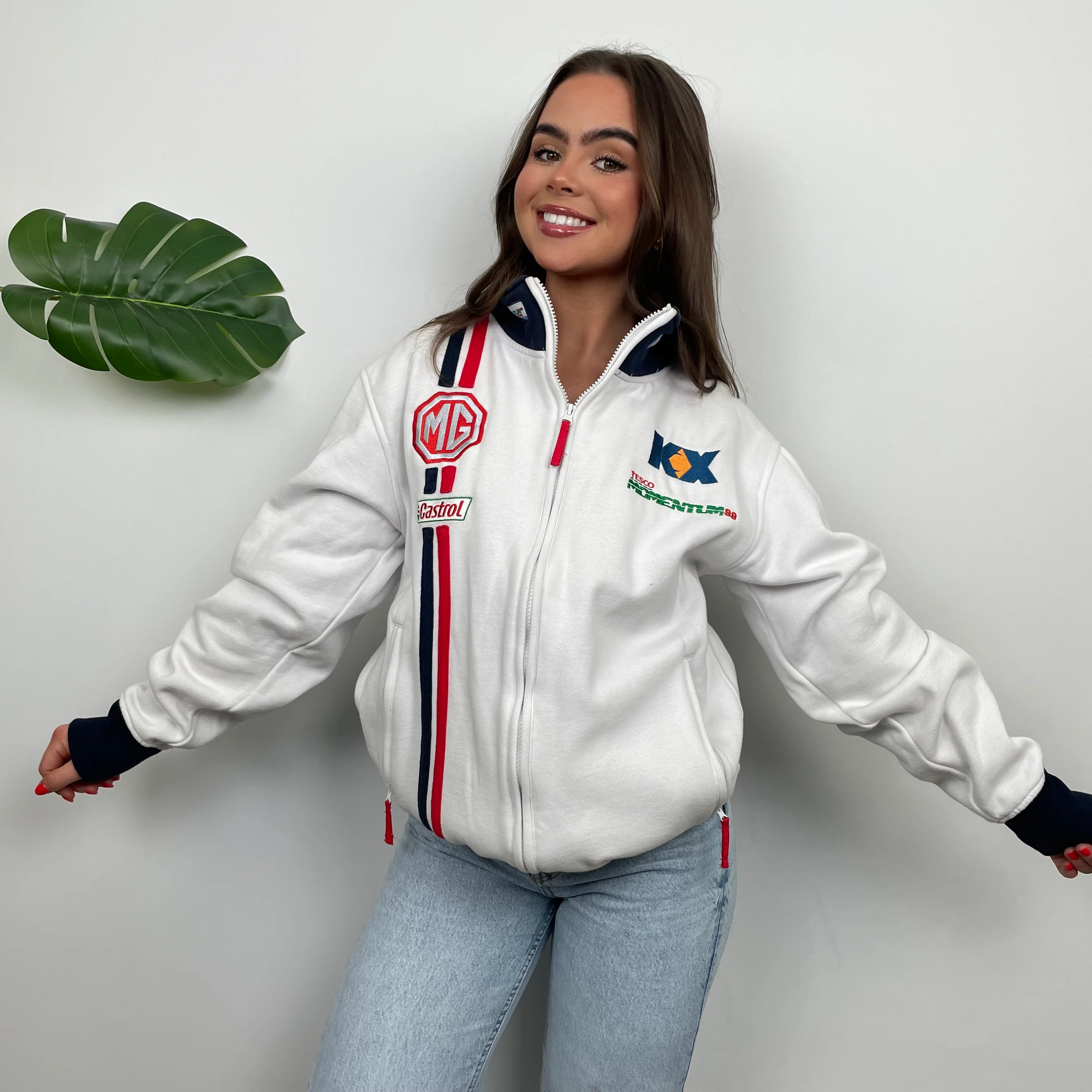 MG Racing White Embroidered Spell Out Zip Up Jacket (L) - Image 4