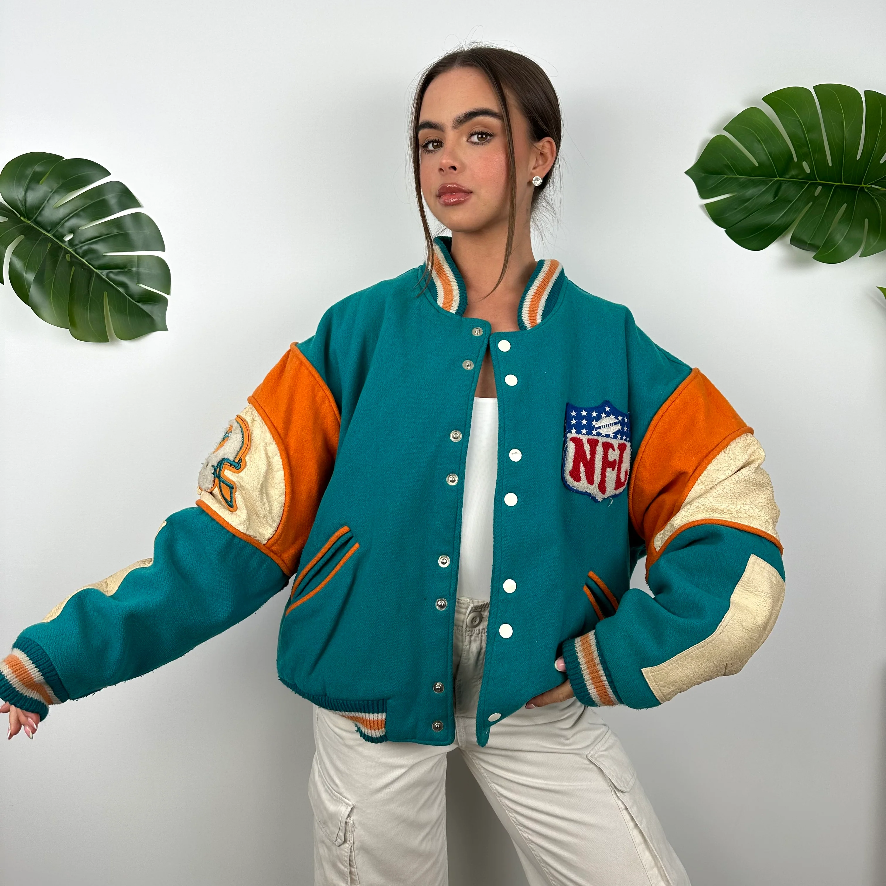 Miami Dolphins NFL Turquoise Blue Heavyweight Jacket (L) - Image 6