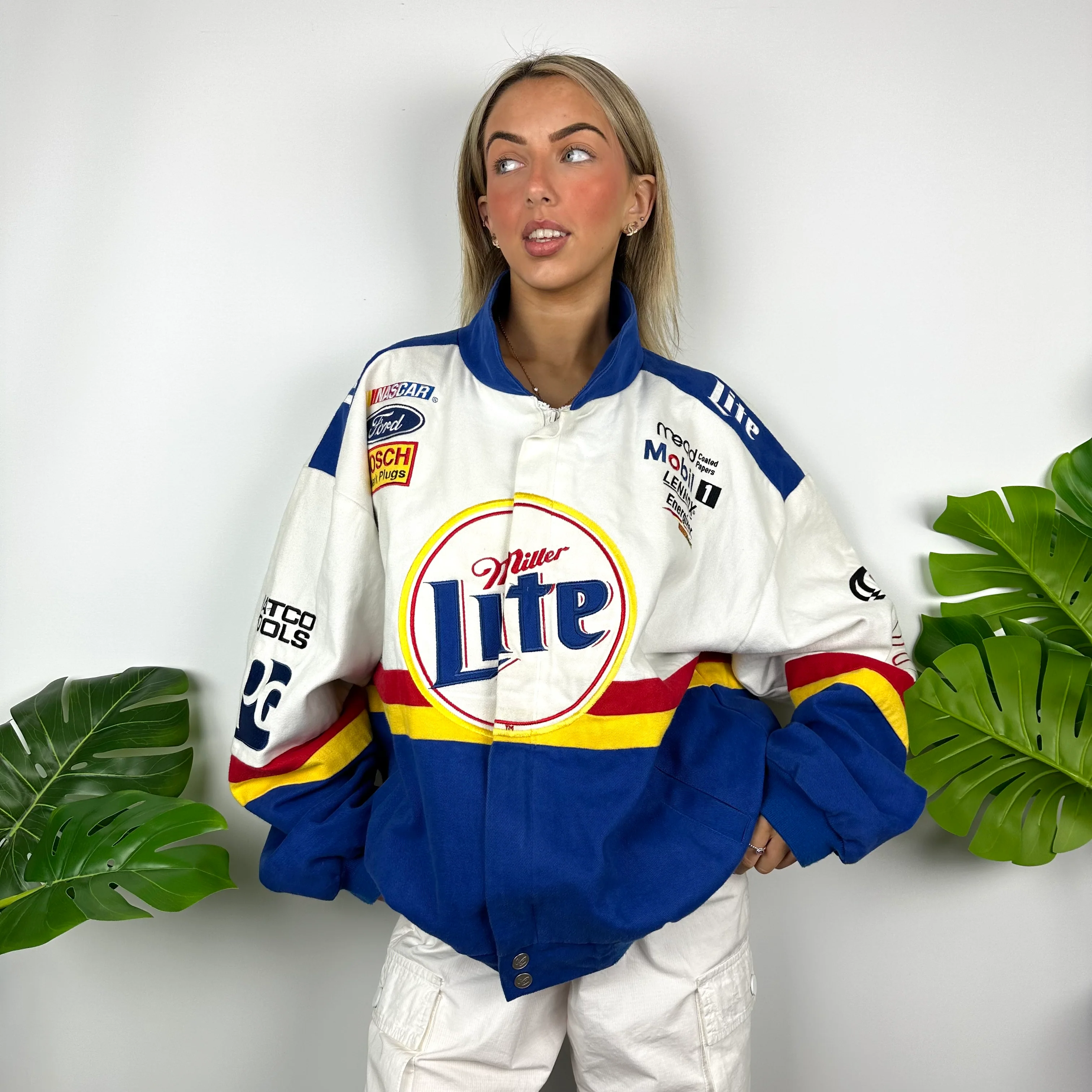 Miller Lite Blue, White & Yellow NASCAR Racing Jacket (XL) - Image 4