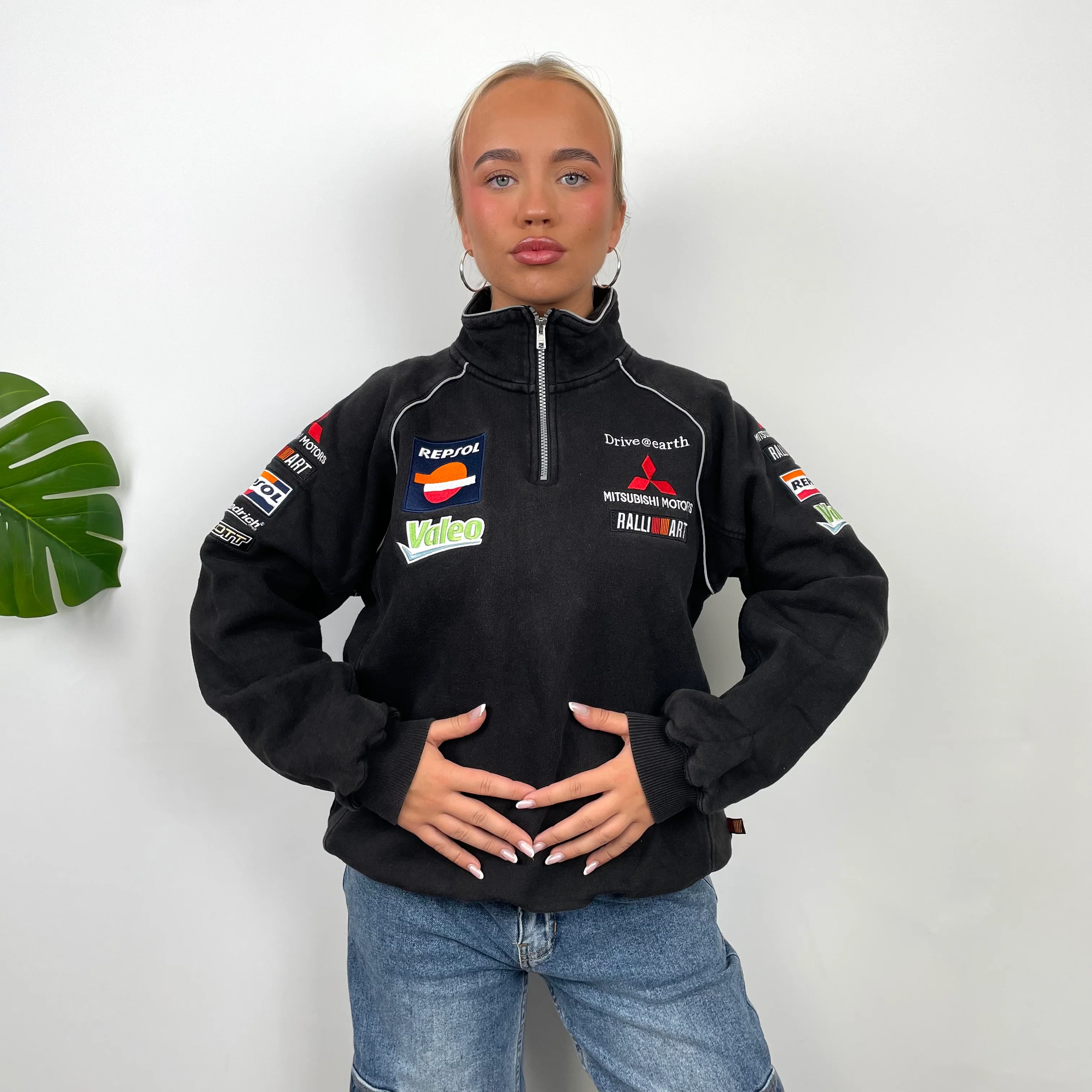 Mitsubishi Racing black Embroidered Spell Out Quarter Zip (S) - Image 2
