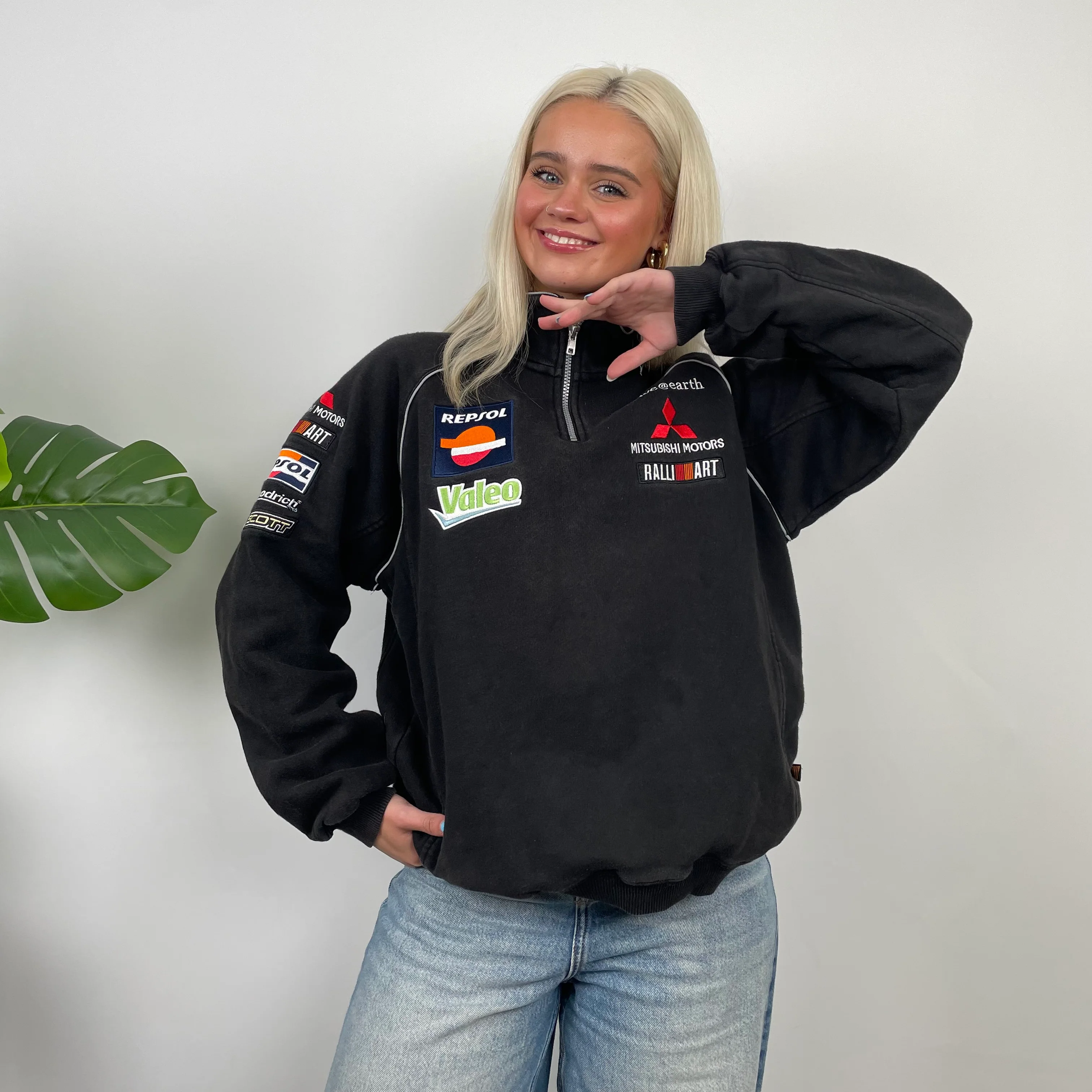 Mitsubishi Racing black Embroidered Spell Out Quarter Zip (S) - Image 4