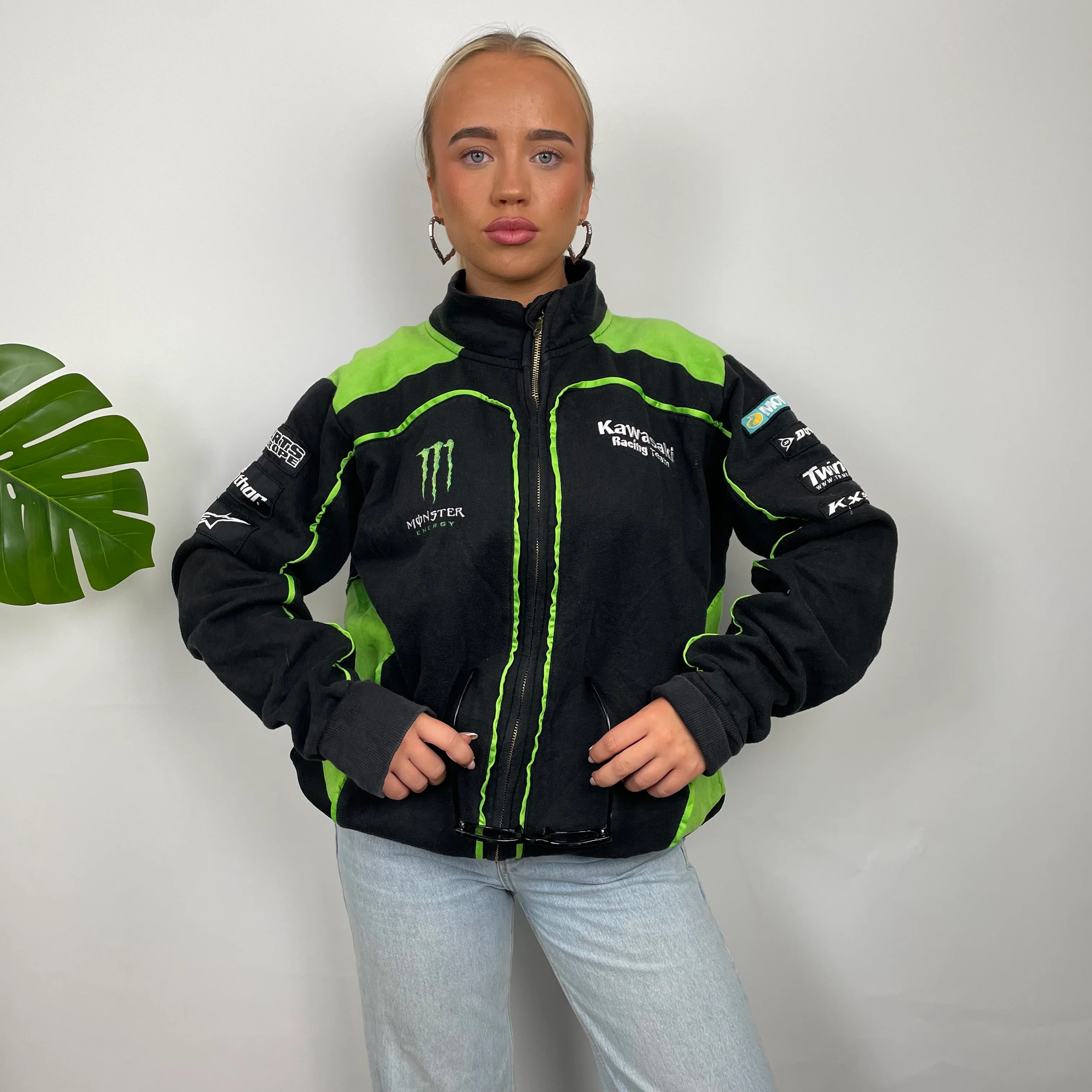 Monster Energy Racing Team Black Embroidered Spell Out Zip Up Hoodie Jacket (L) - Image 3