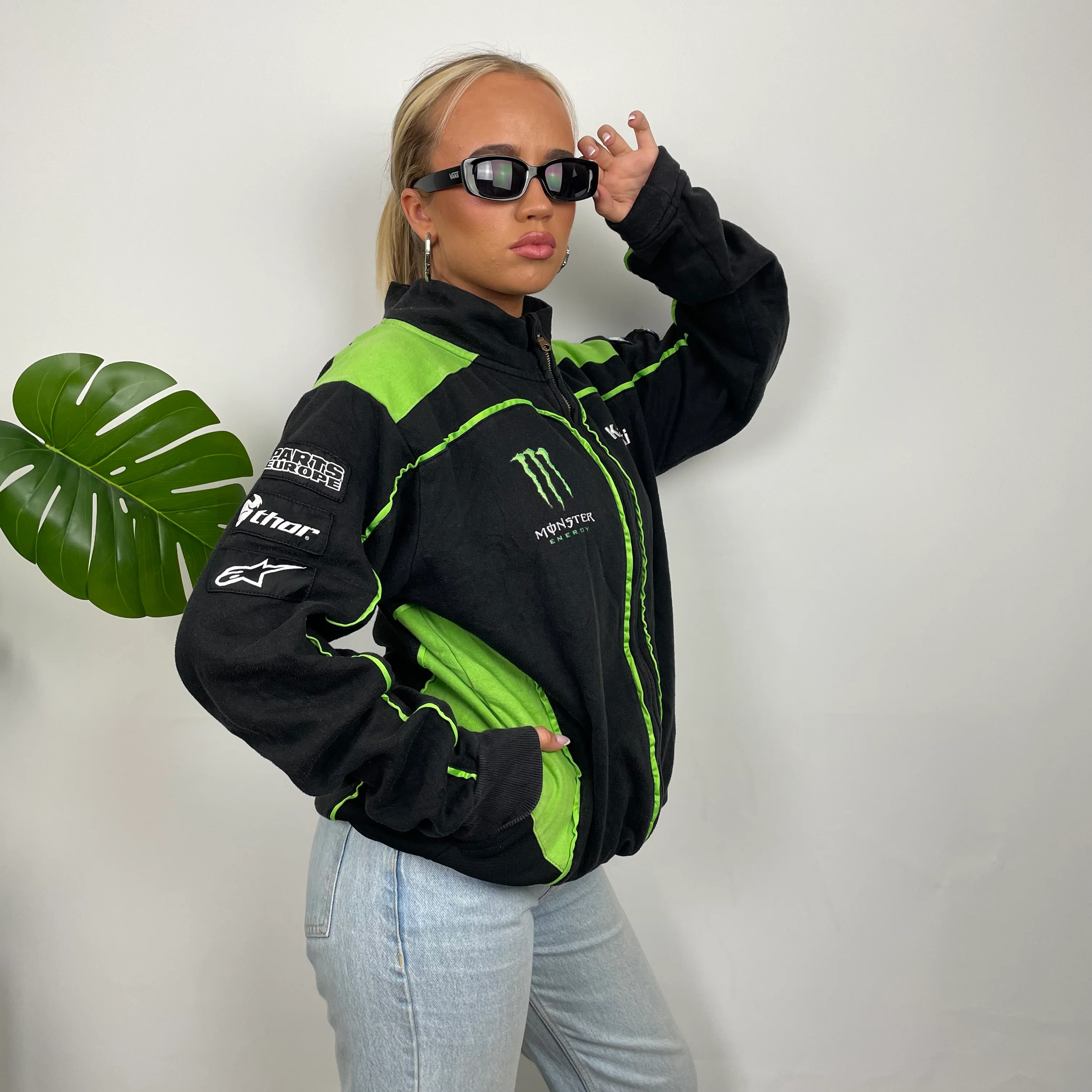 Monster Energy Racing Team Black Embroidered Spell Out Zip Up Hoodie Jacket (L) - Image 4