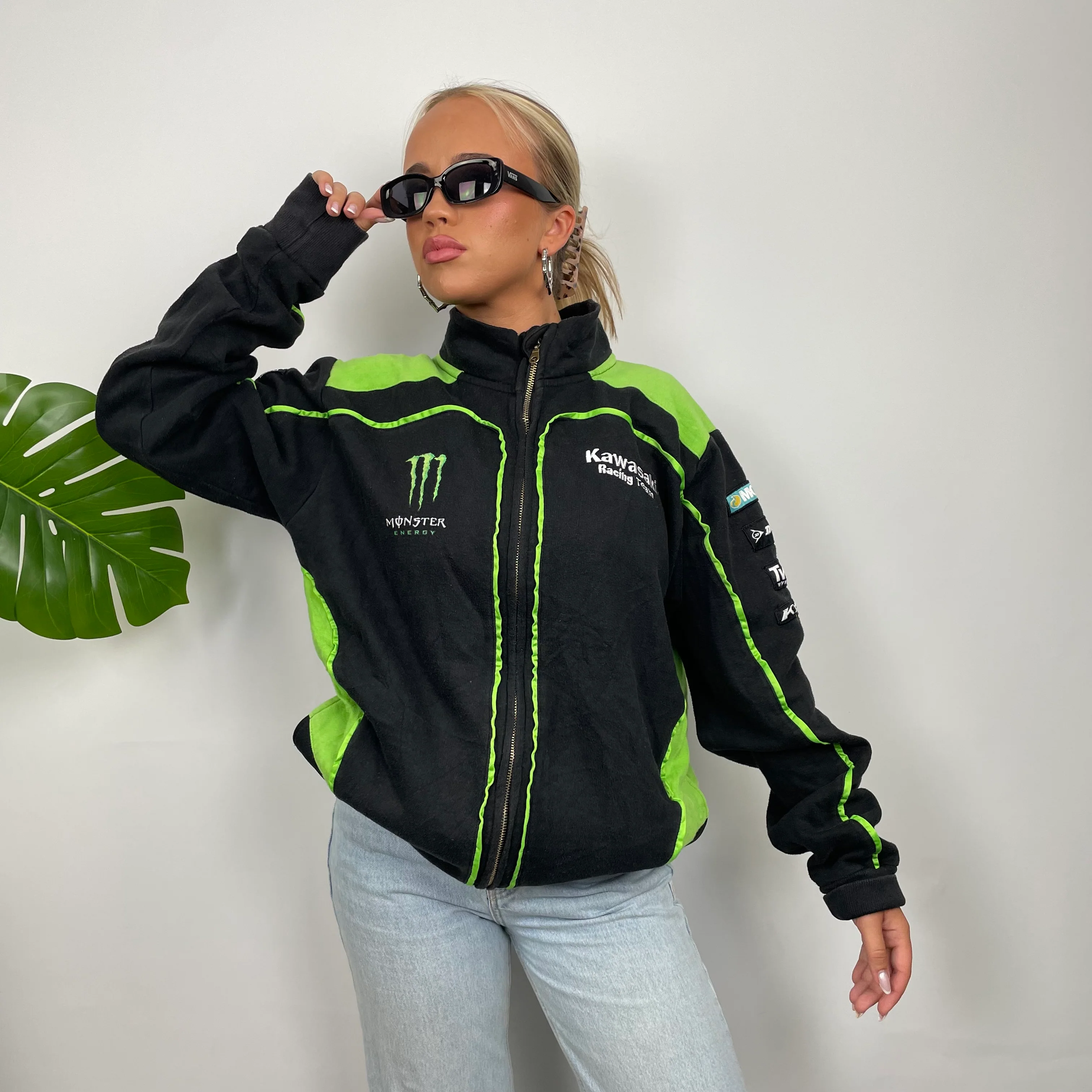 Monster Energy Racing Team Black Embroidered Spell Out Zip Up Hoodie Jacket (L) - Image 5