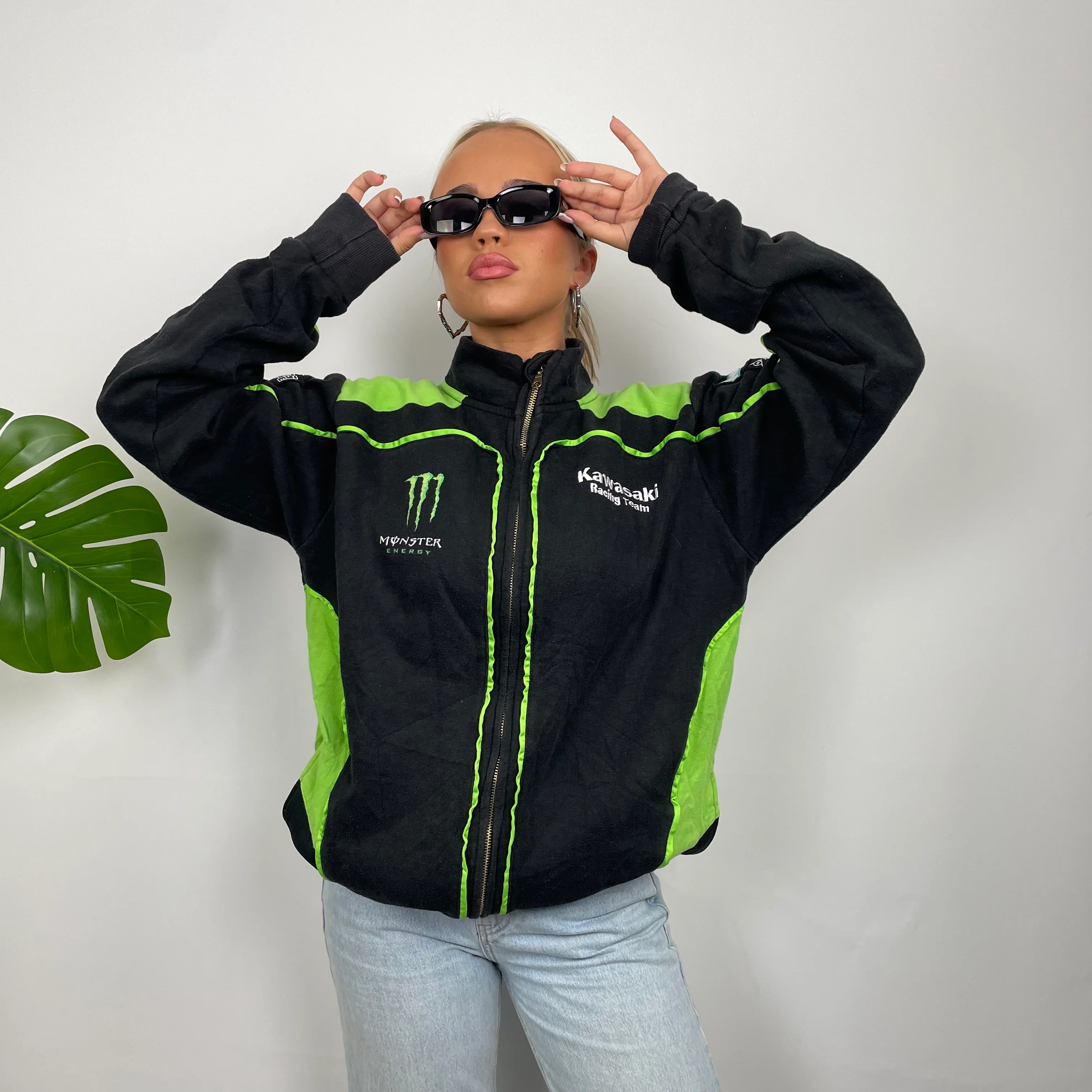 Monster Energy Racing Team Black Embroidered Spell Out Zip Up Hoodie Jacket (L) - Image 6