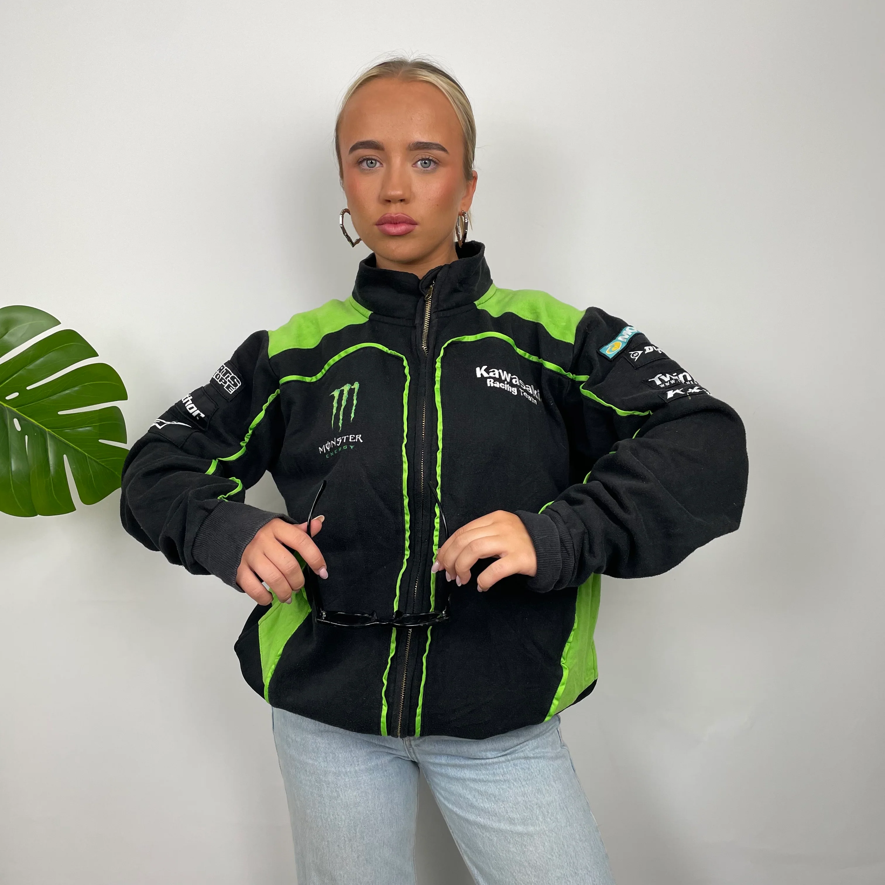Monster Energy Racing Team Black Embroidered Spell Out Zip Up Hoodie Jacket (L) - Image 8