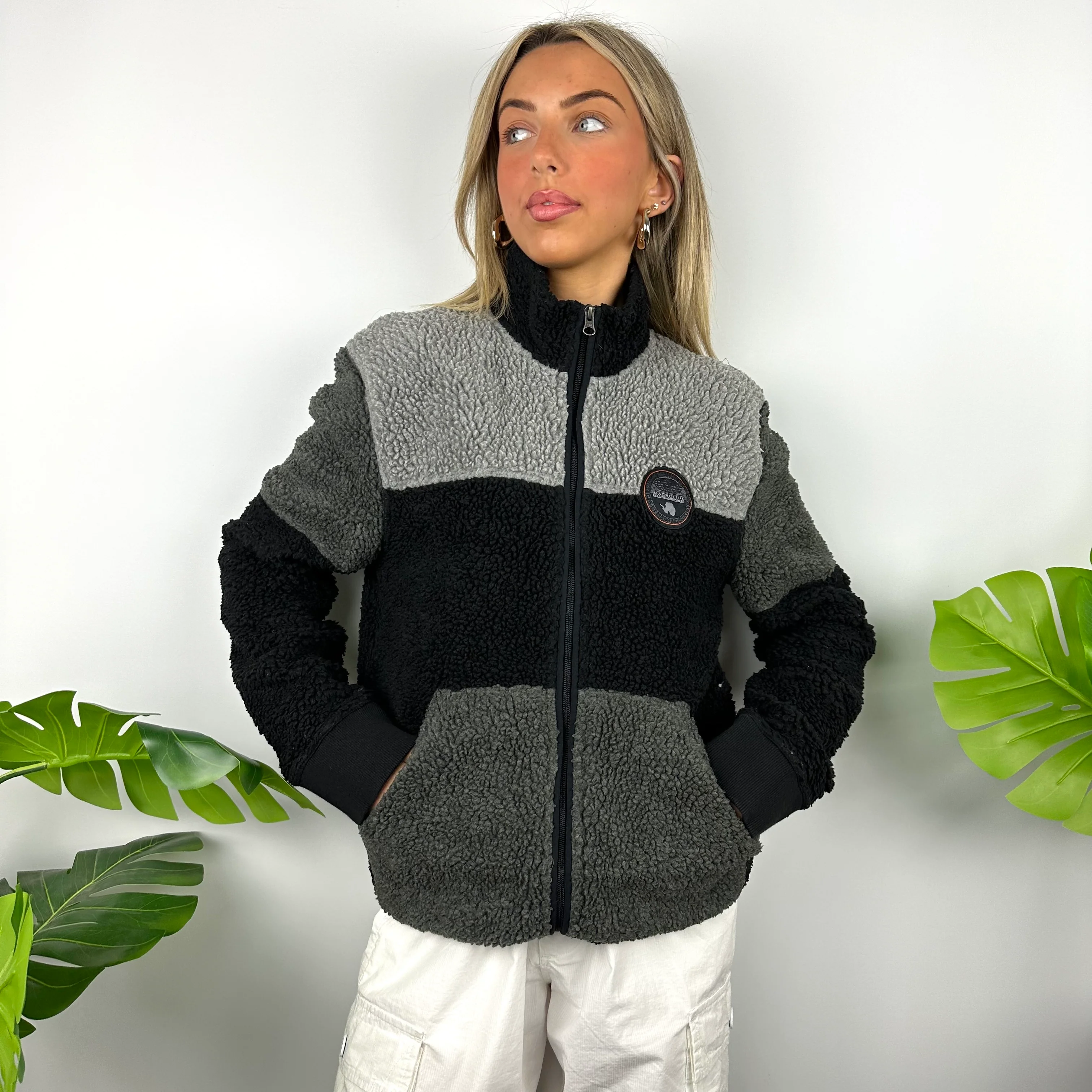 Napapijri Colour Block Teddy Bear Fleece Zip Up Jacket (S) - Image 3