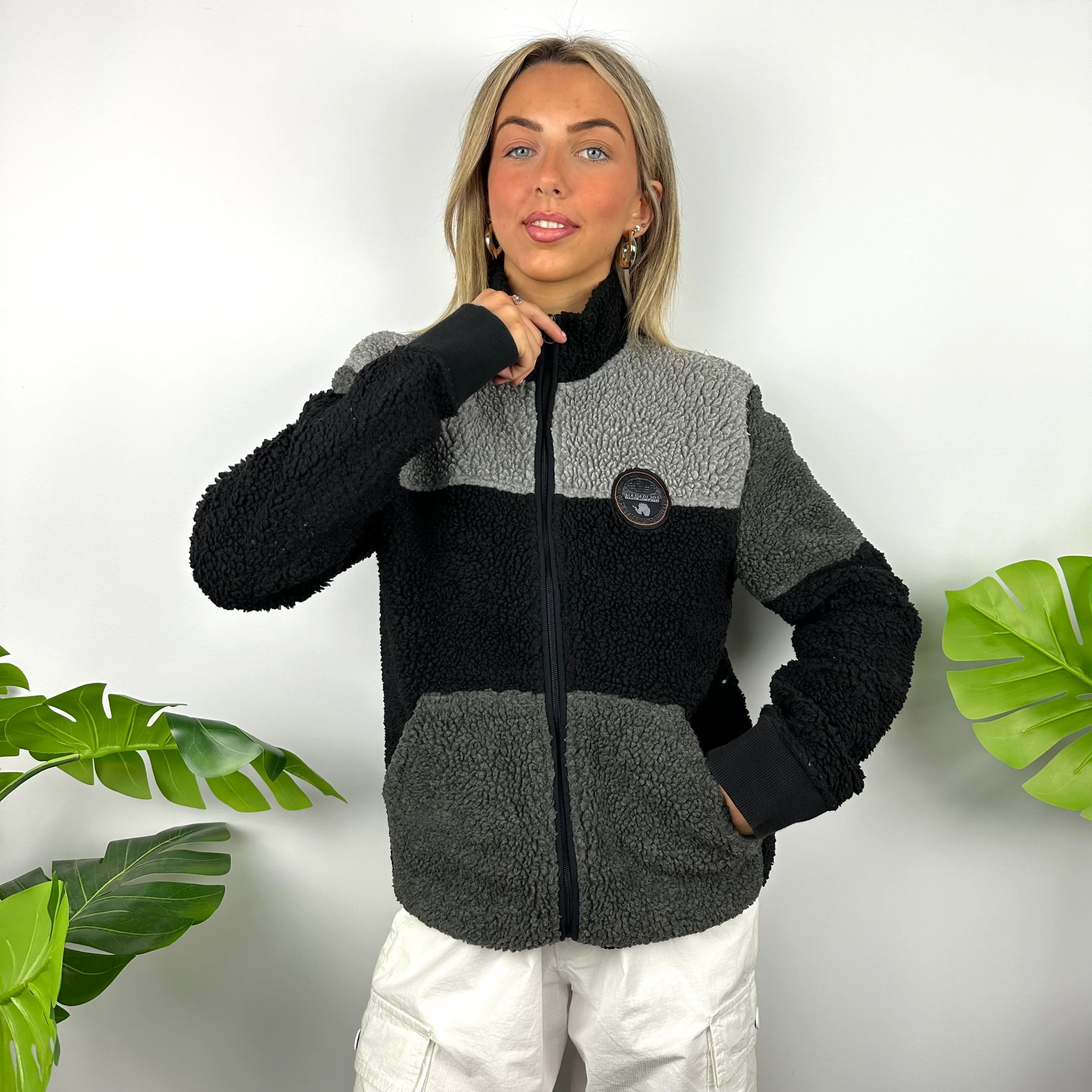 Napapijri Colour Block Teddy Bear Fleece Zip Up Jacket (S) - Image 4