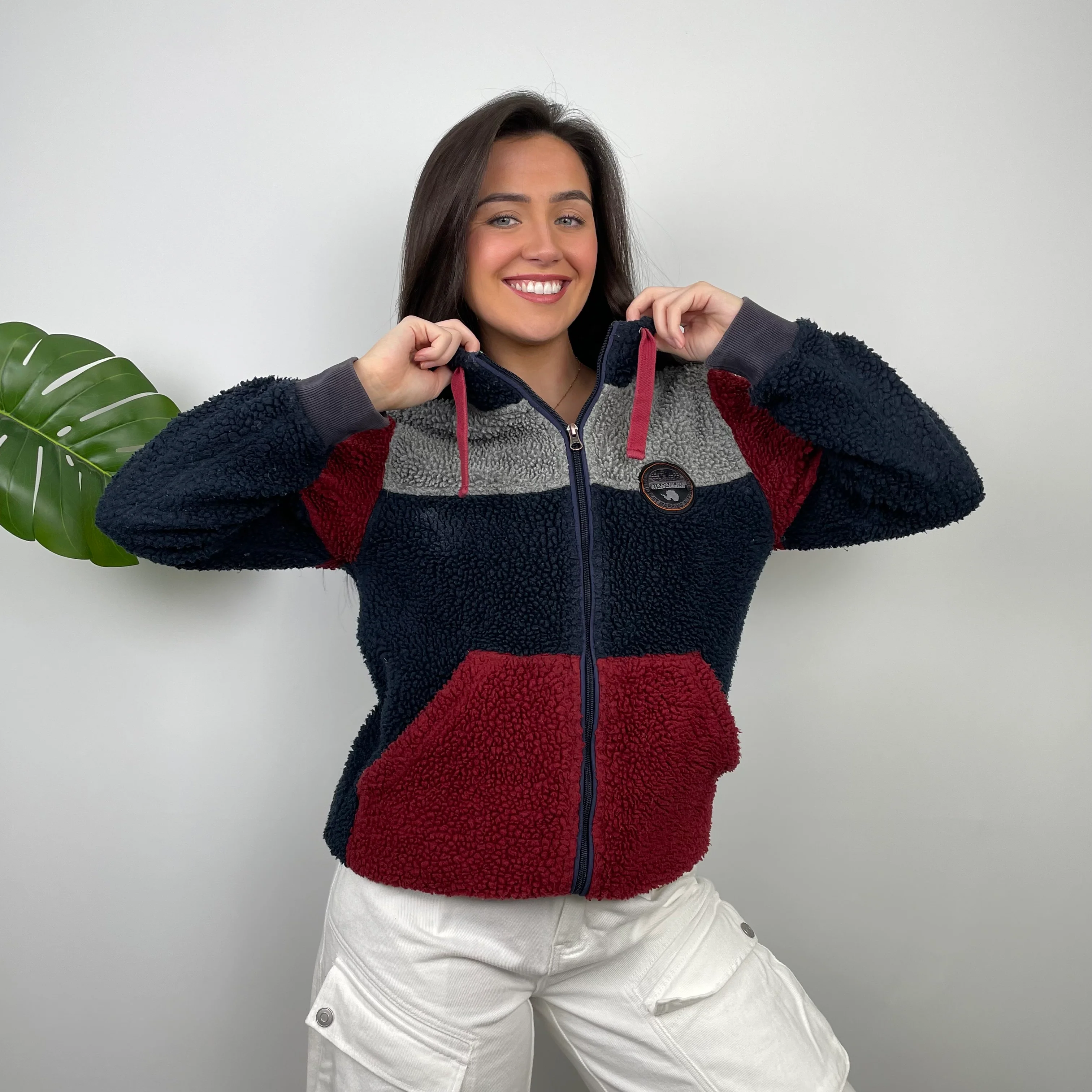 Napapijri RARE Red and Navy Embroidered Spell Out Zip Up Fleece Jacket (S) - Image 2