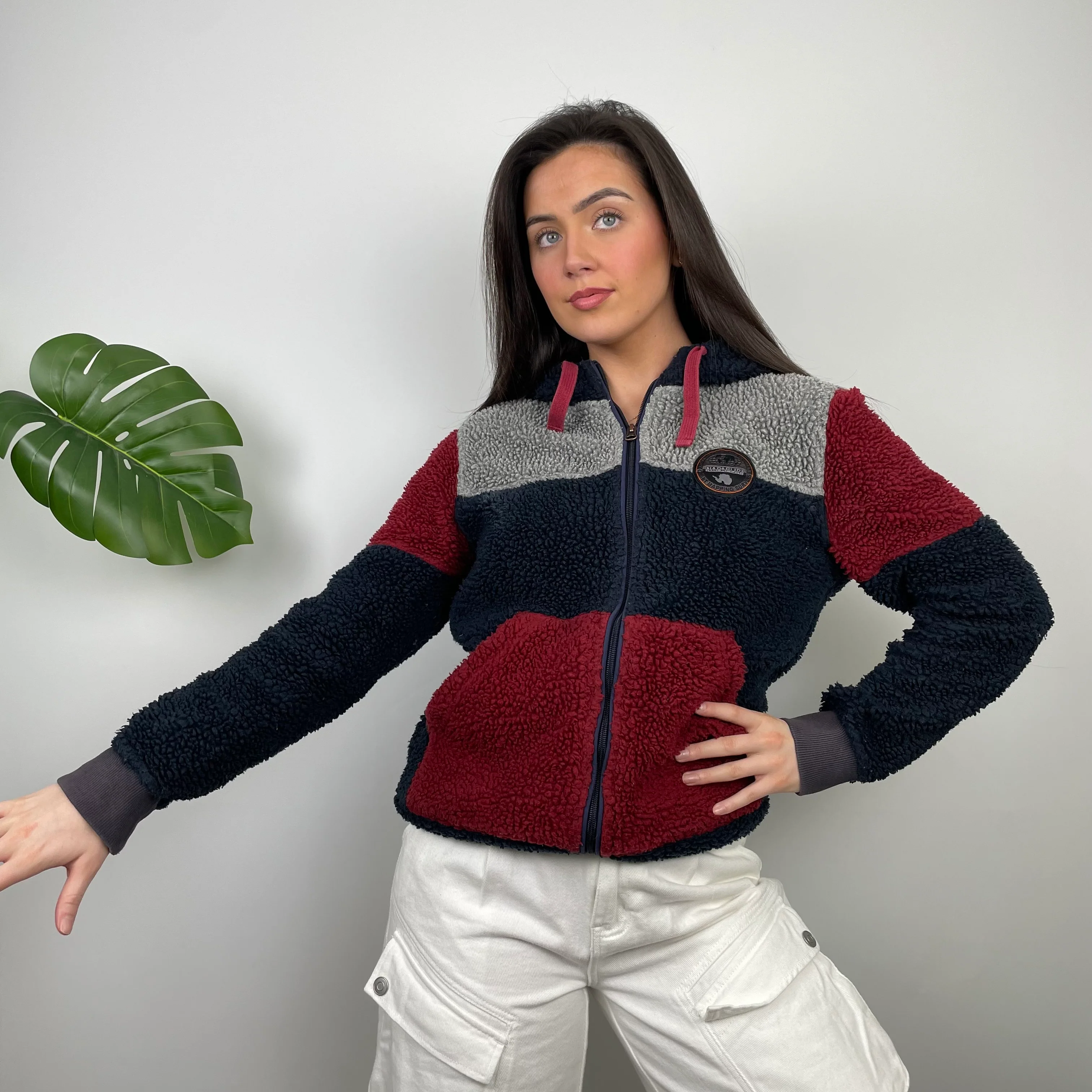 Napapijri RARE Red and Navy Embroidered Spell Out Zip Up Fleece Jacket (S) - Image 3