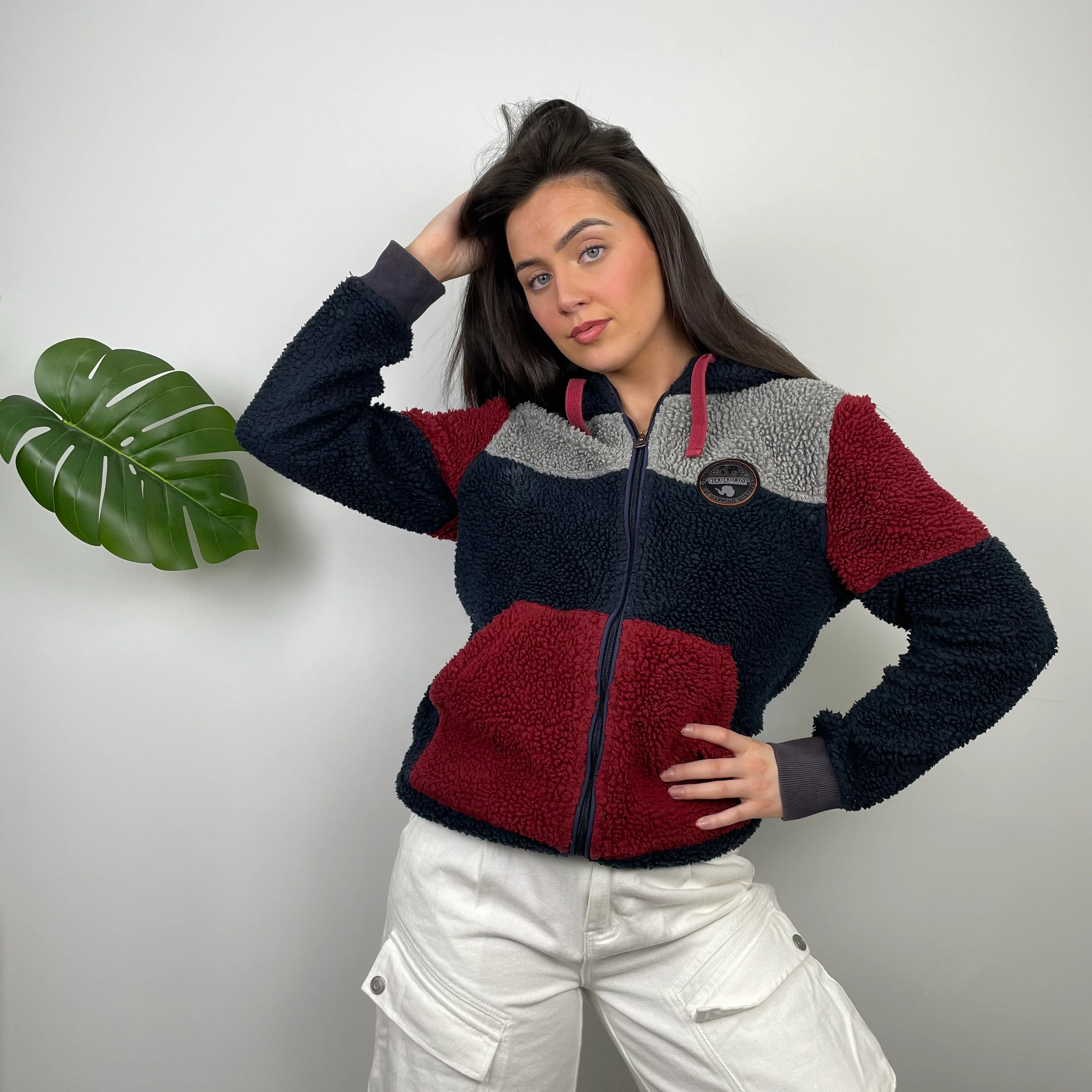 Napapijri RARE Red and Navy Embroidered Spell Out Zip Up Fleece Jacket (S) - Image 4