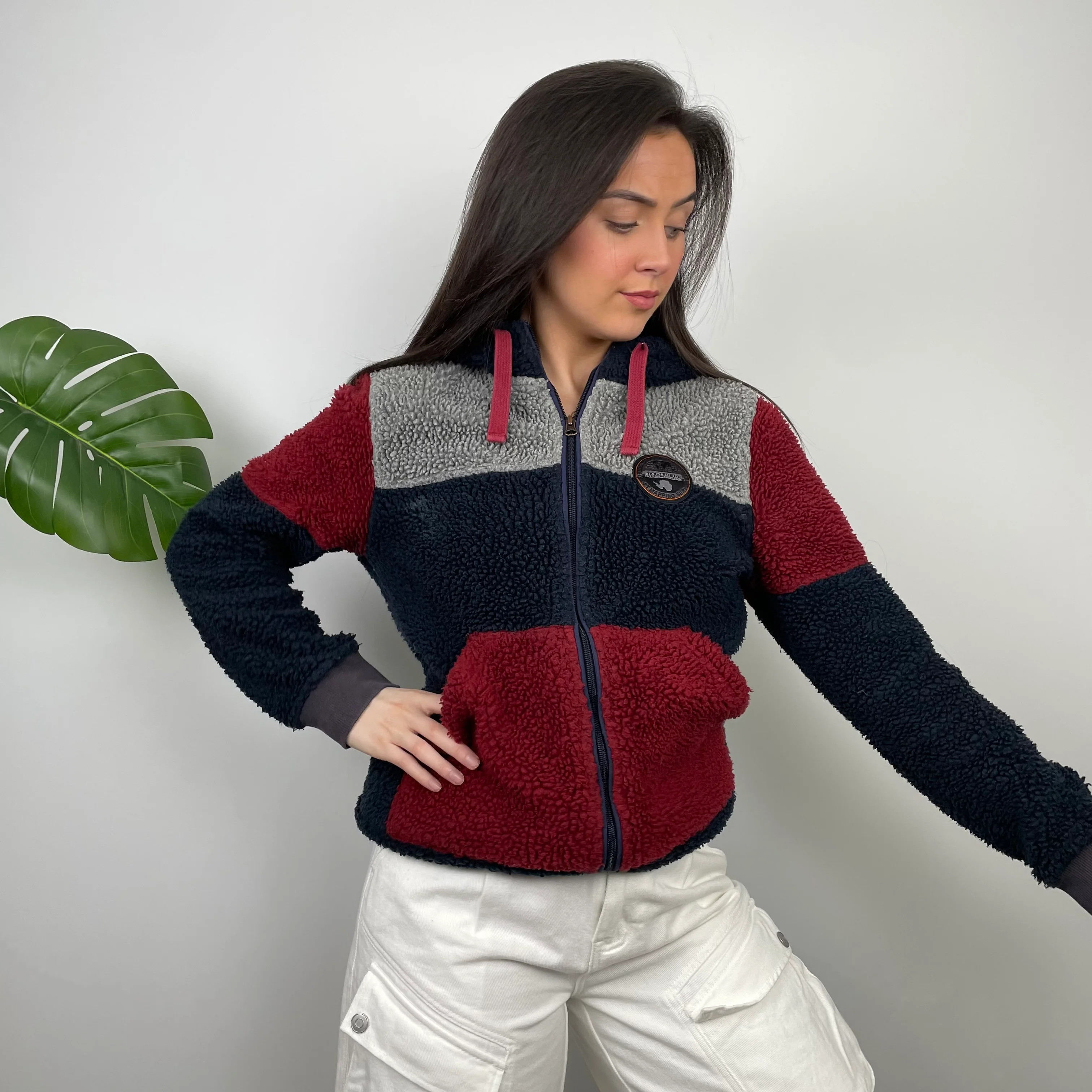 Napapijri RARE Red and Navy Embroidered Spell Out Zip Up Fleece Jacket (S) - Image 5