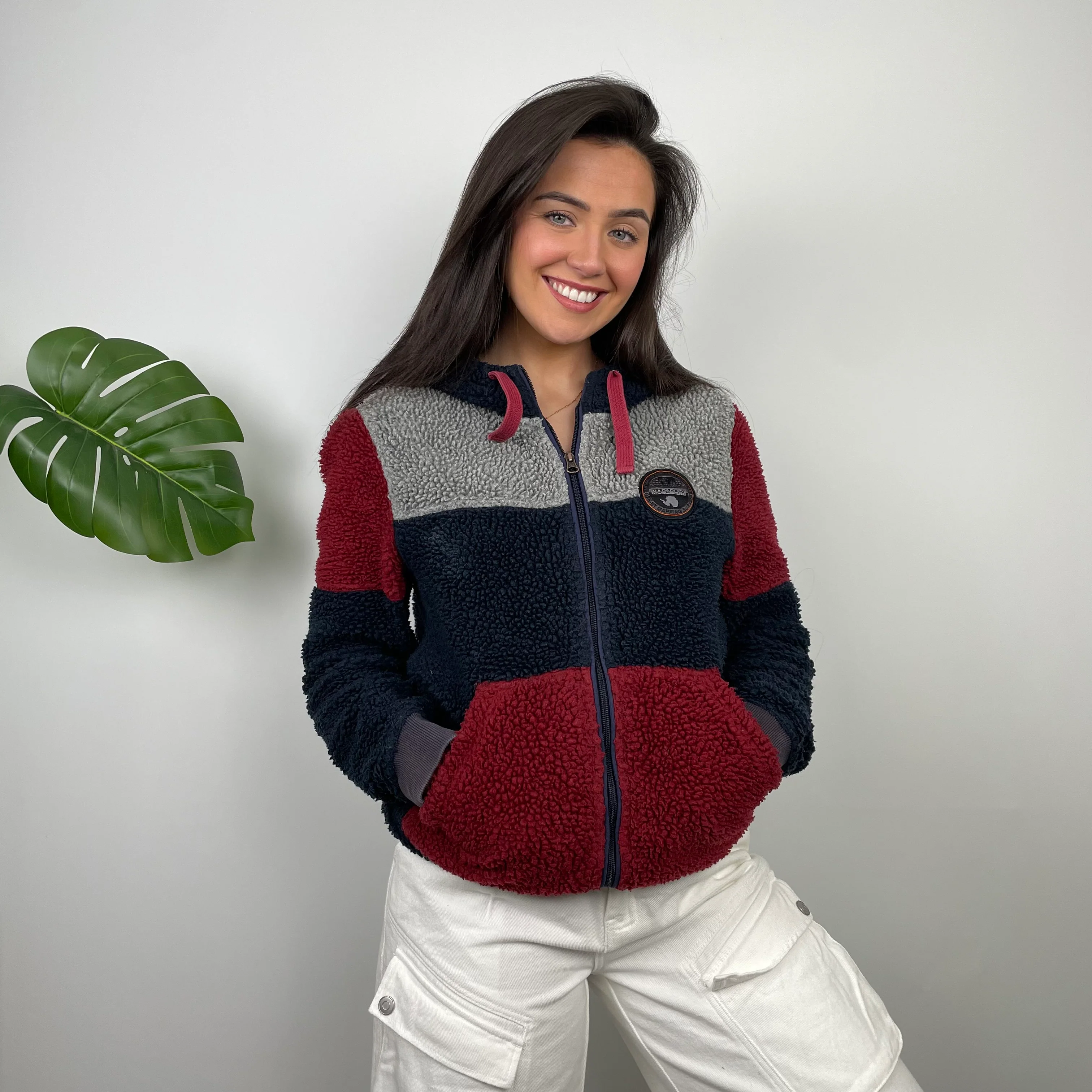 Napapijri RARE Red and Navy Embroidered Spell Out Zip Up Fleece Jacket (S) - Image 7