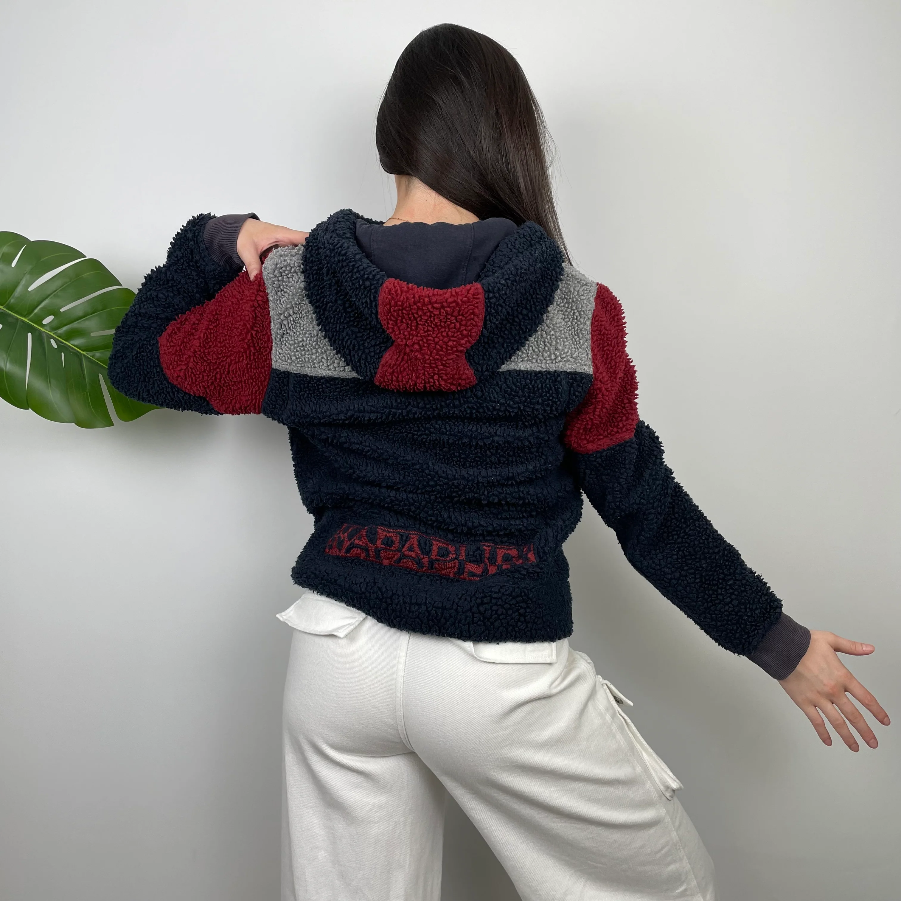 Napapijri RARE Red and Navy Embroidered Spell Out Zip Up Fleece Jacket (S) - Image 9