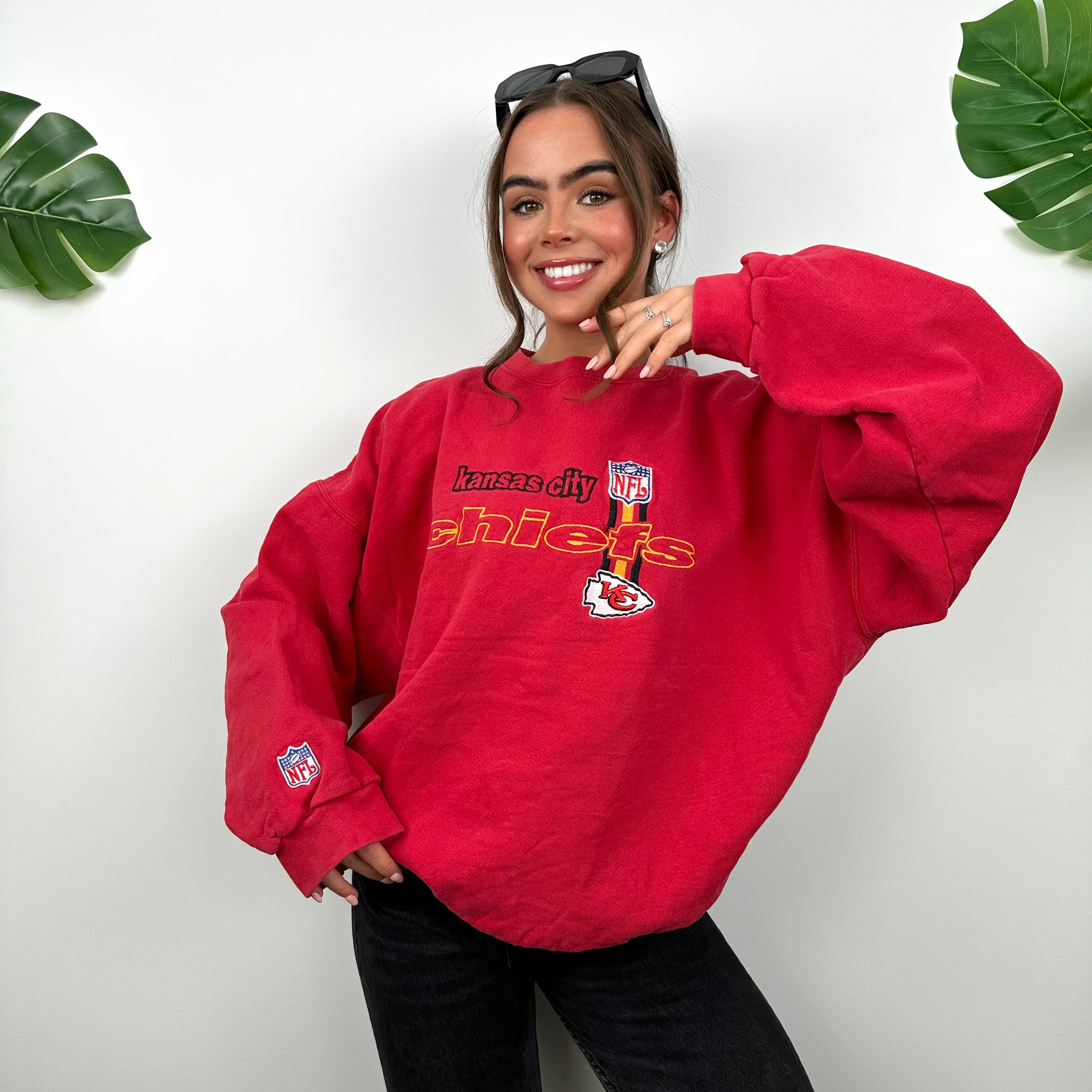 NFL Kansas City Chiefs Red RARE 90s Sweatshirt (L) - Image 3