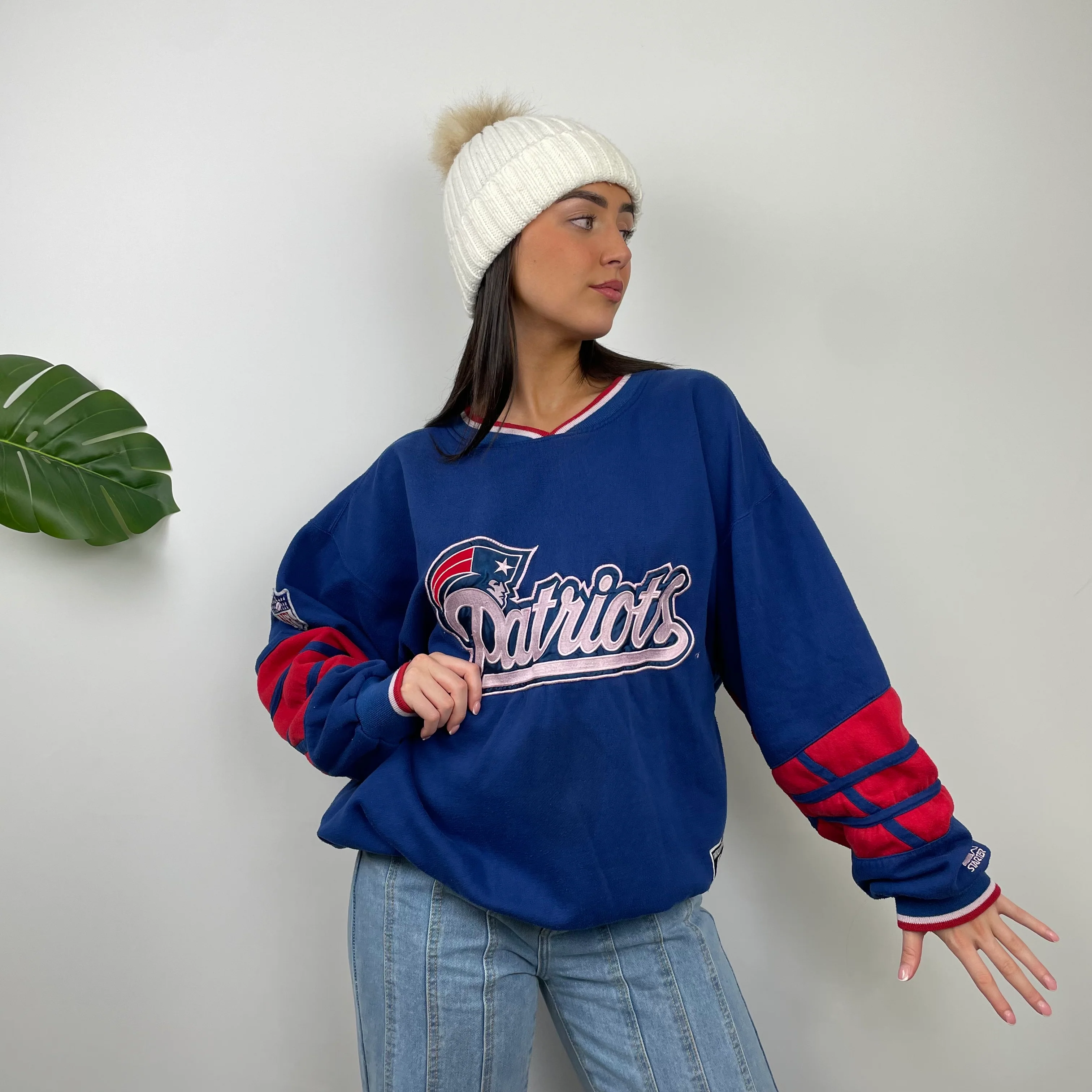NFL New England Patriots Navy Embroidered Spell Out Sweatshirt (L) - Image 6
