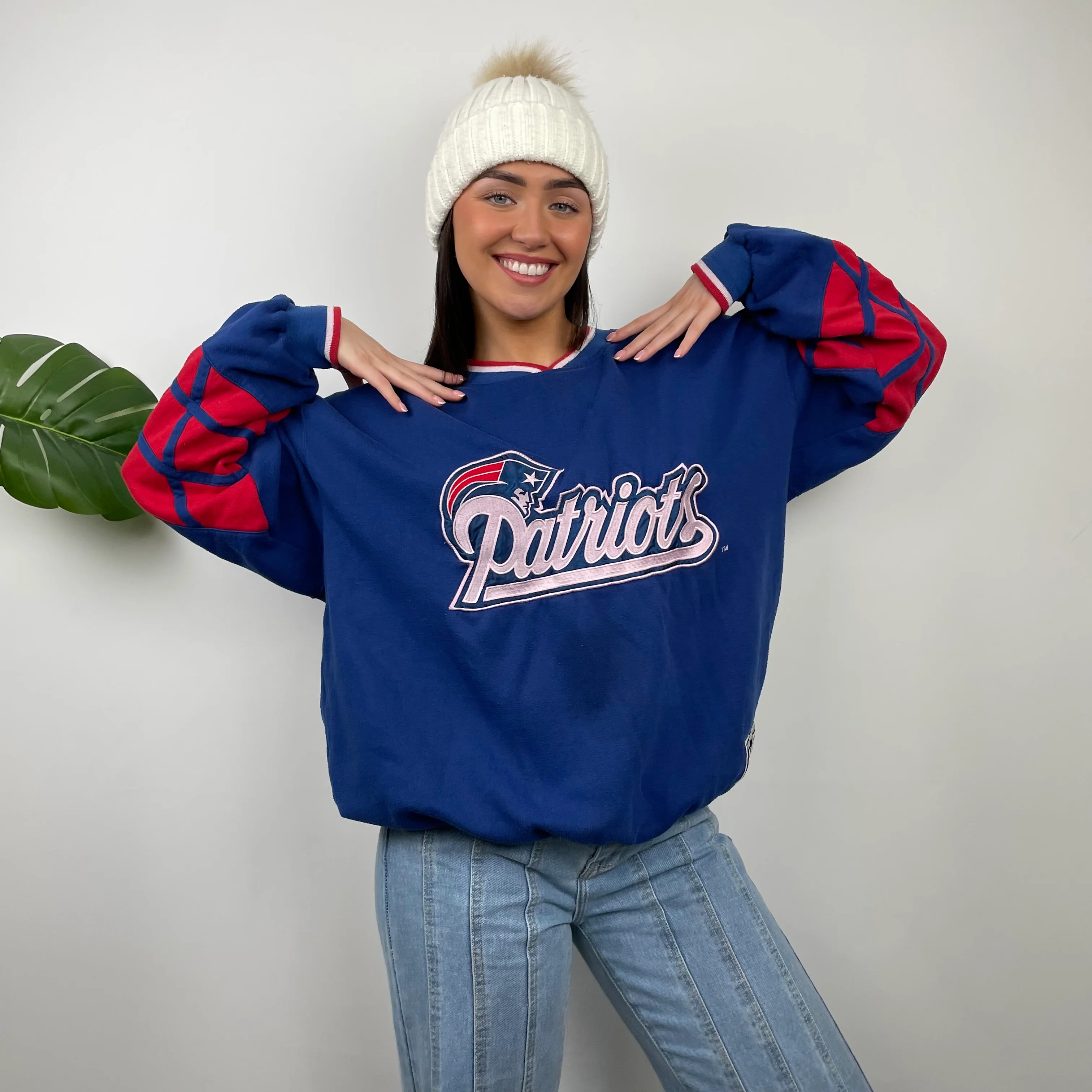 NFL New England Patriots Navy Embroidered Spell Out Sweatshirt (L) - Image 8