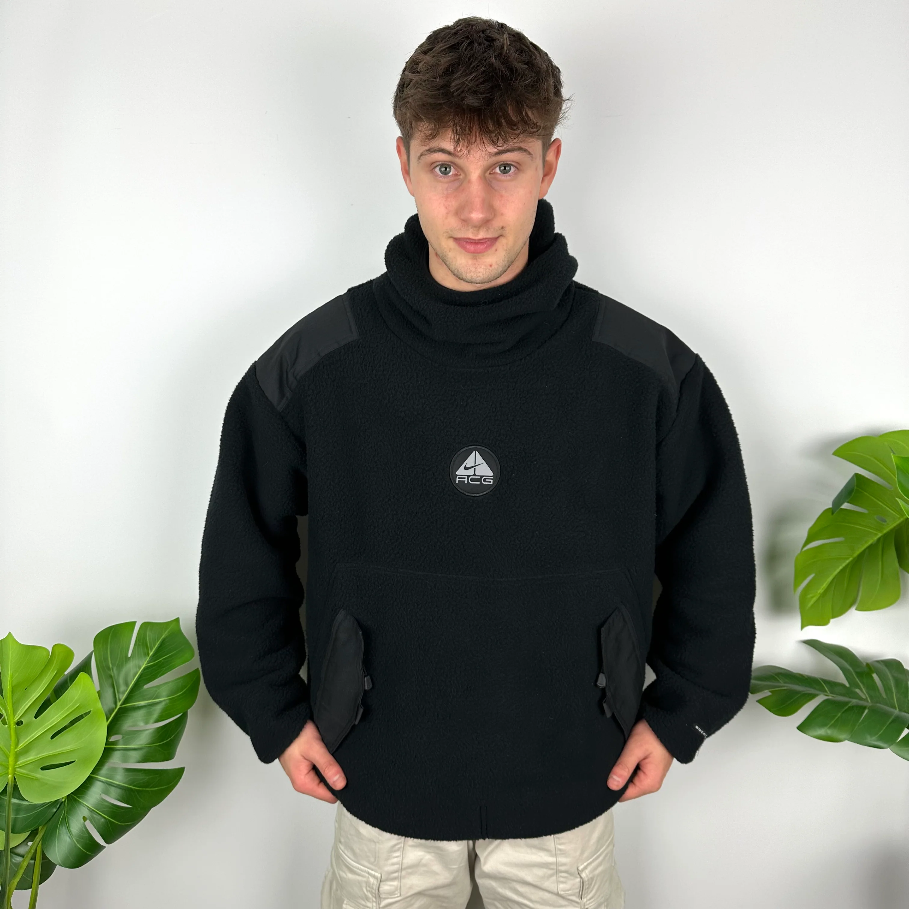 Nike ACG Black Embroidered Spell Out Balaclava Teddy Bear Fleece Hoodie (L) - Image 3